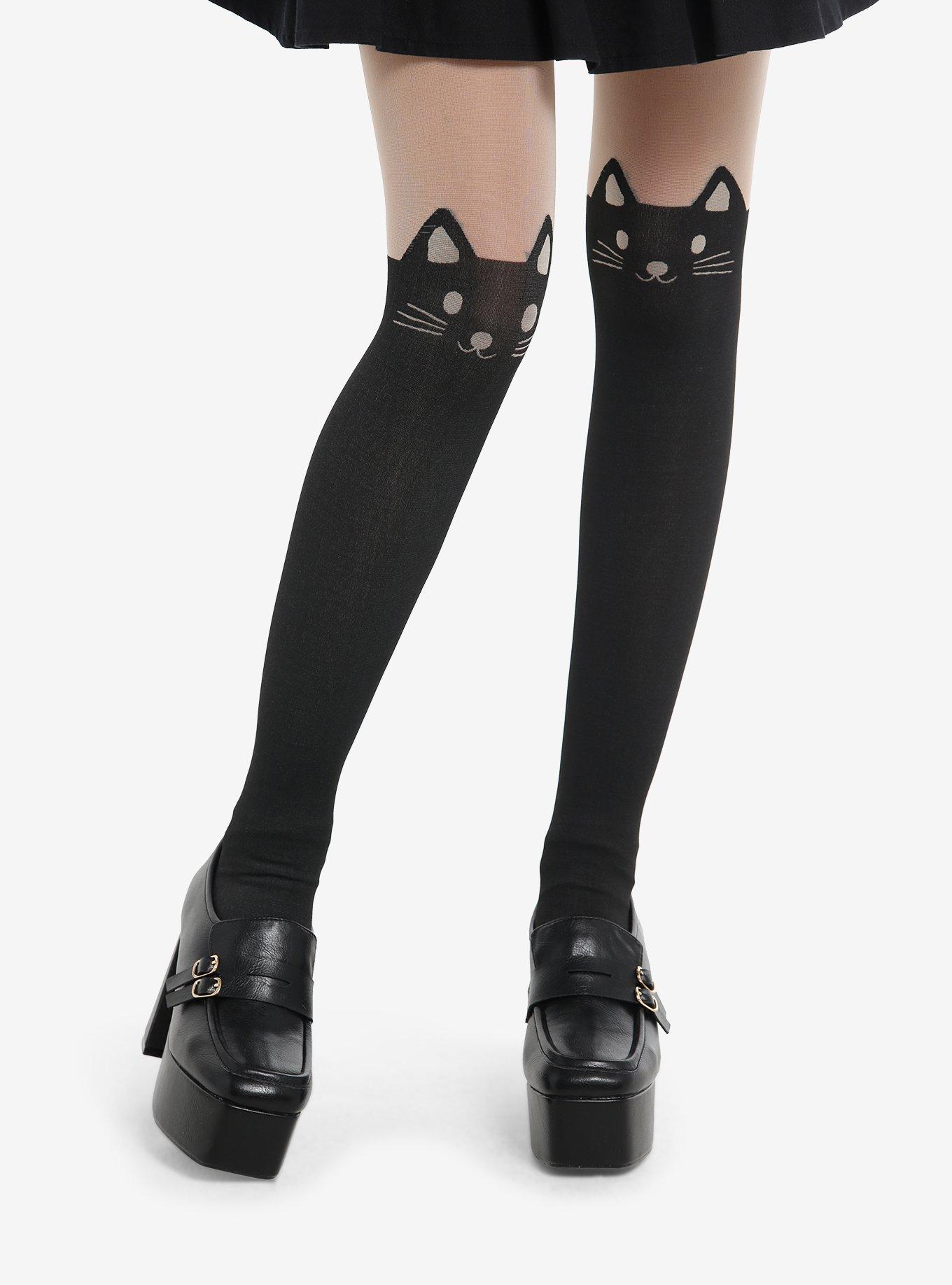 Black Cat Sheer Tights, , hi-res