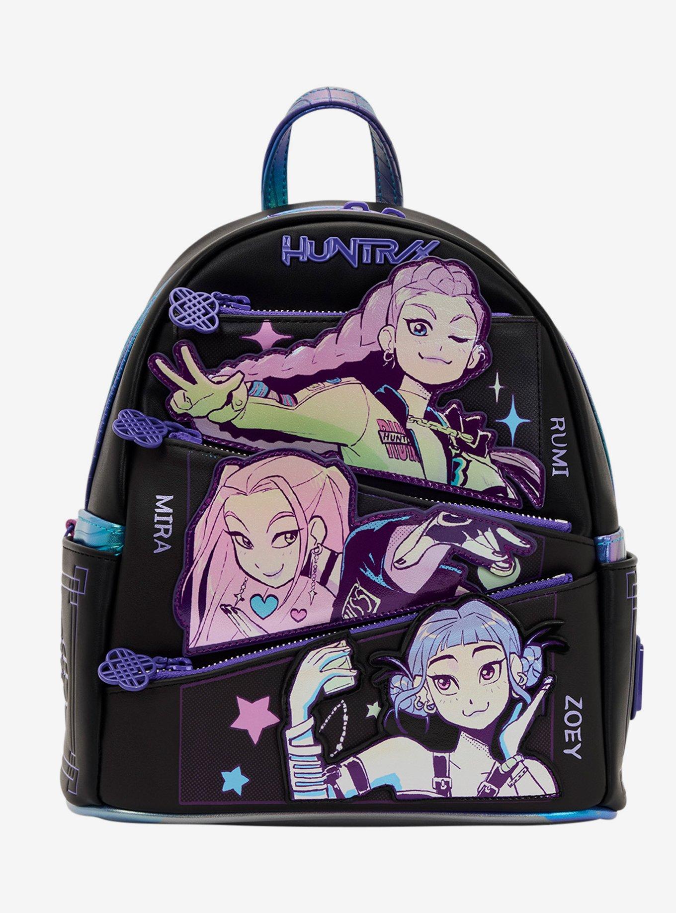 Loungefly KPop Demon Hunters HUNTR/X Trio Pocket Mini Backpack with Photocard Bag Charm