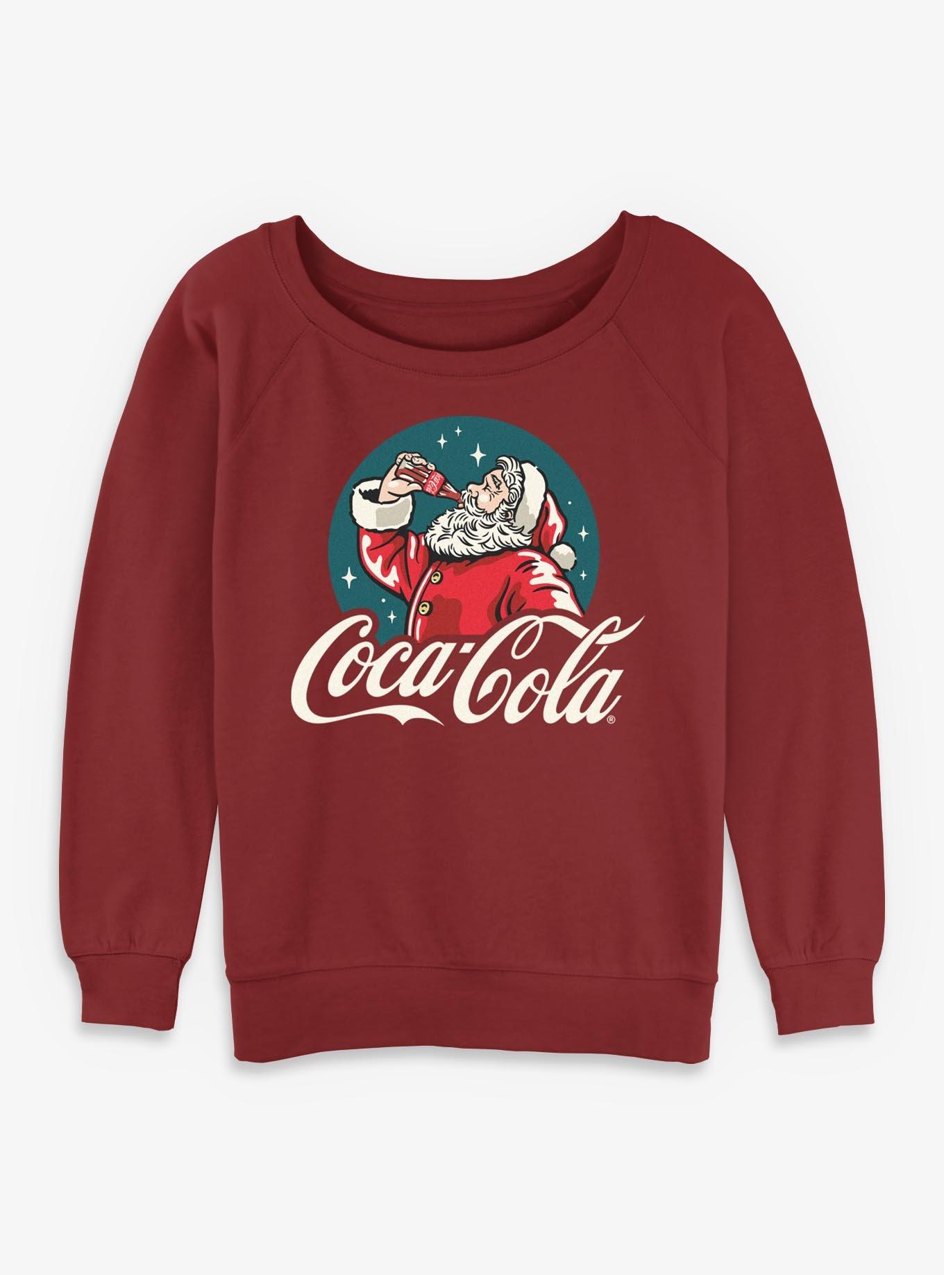 Coca-Cola Santa Drinking Coke Bottle Girls Slouchy Sweatshirt, , hi-res