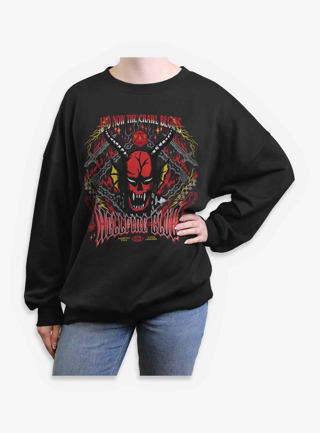 Stranger Things Hellfire Club Now The Crawl Begins Womens Oversized Sweatshirt BoxLunch Exclusive, , hi-res