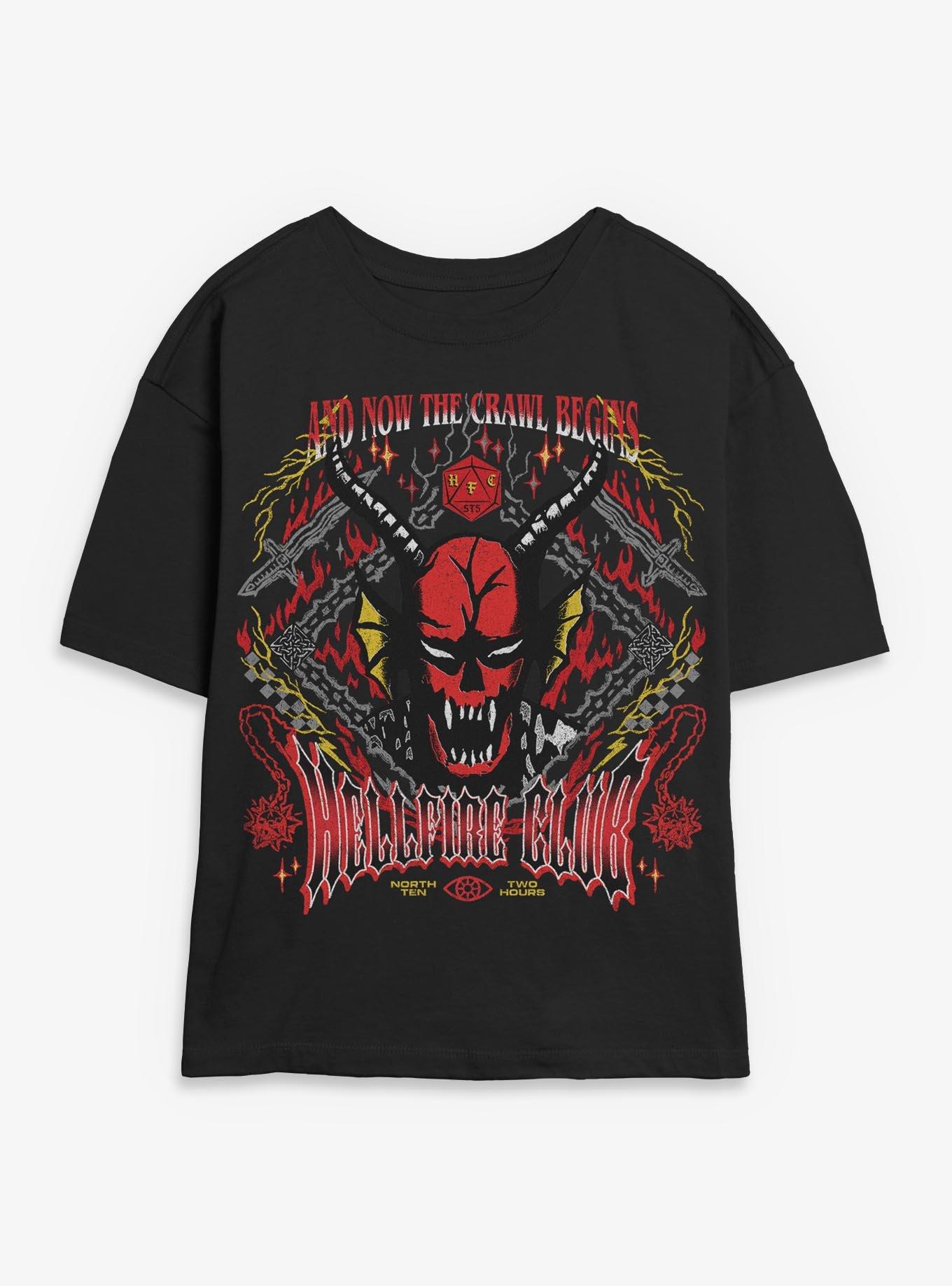 Stranger Things Hellfire Club Now The Crawl Begins Womens Skimmer T-Shirt BoxLunch Exclusive, , hi-res