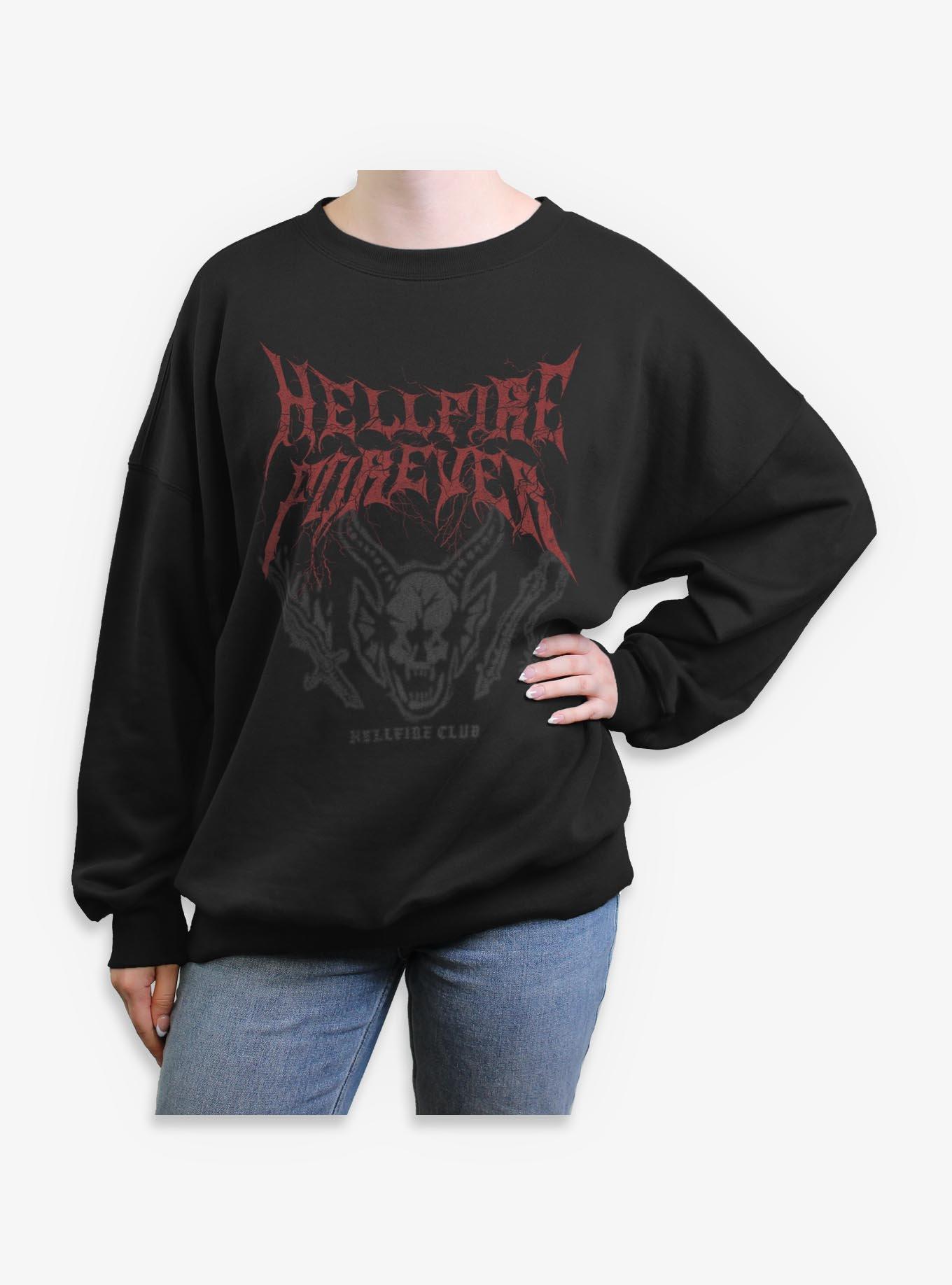 Stranger Things Hellfire Forever Womens Oversized Sweatshirt BoxLunch Exclusive, , hi-res