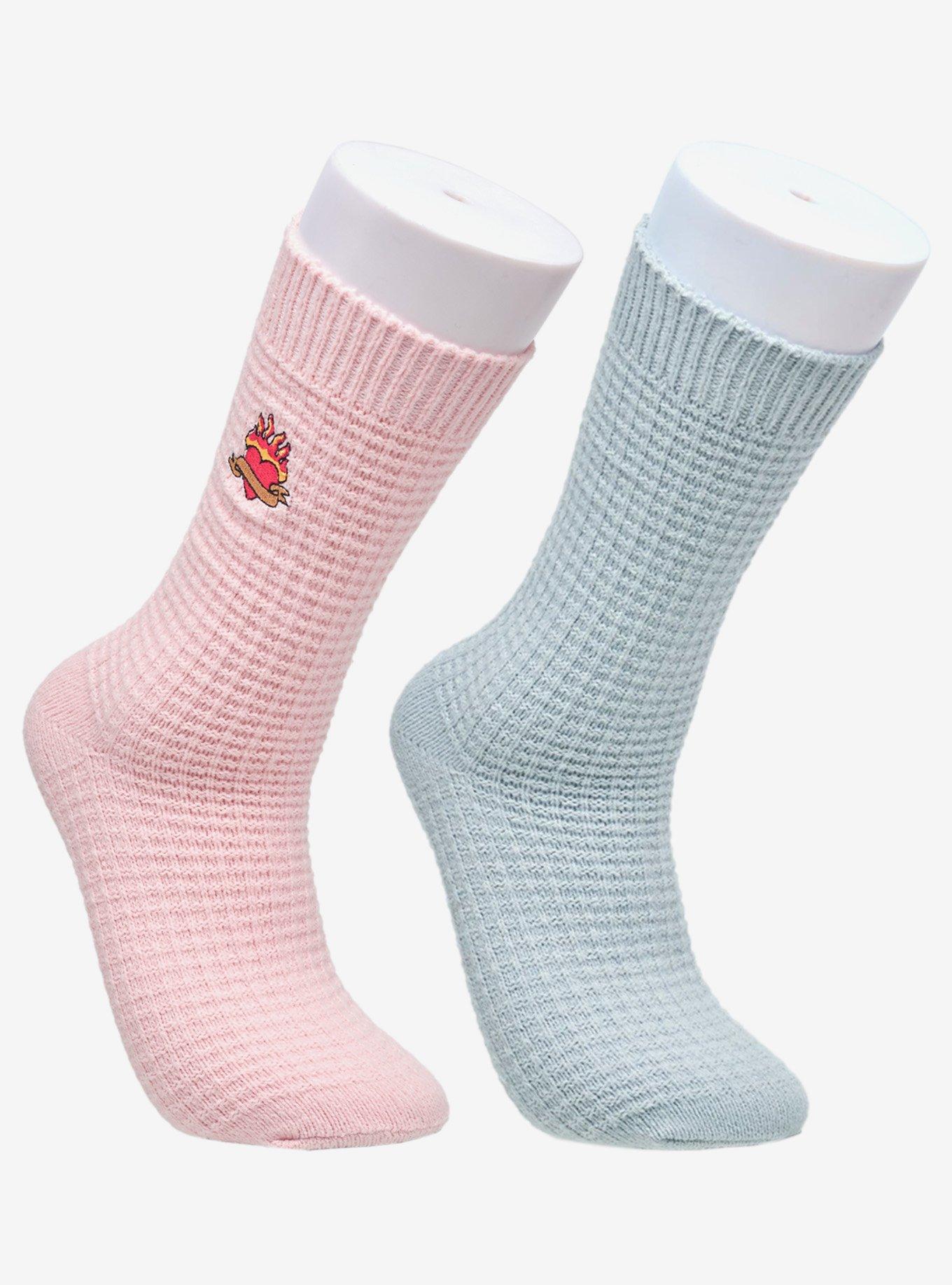 Ed Hardy Embroidery Waffle Knit Heart Mid Crew 2-Pack Socks, , hi-res