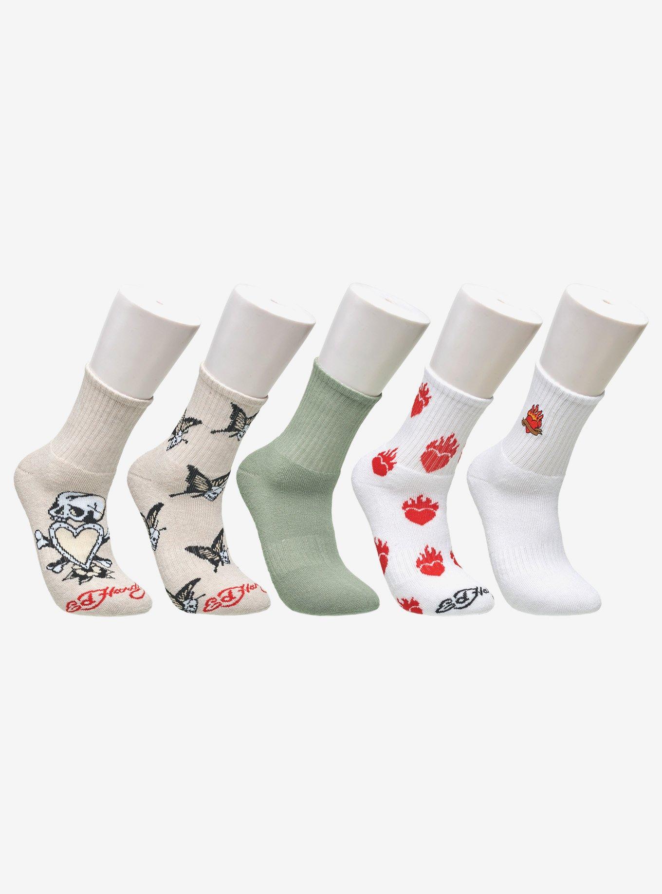 Ed Hardy Burning Flame Butterfly Mid Crew 5-Pack Socks, , hi-res