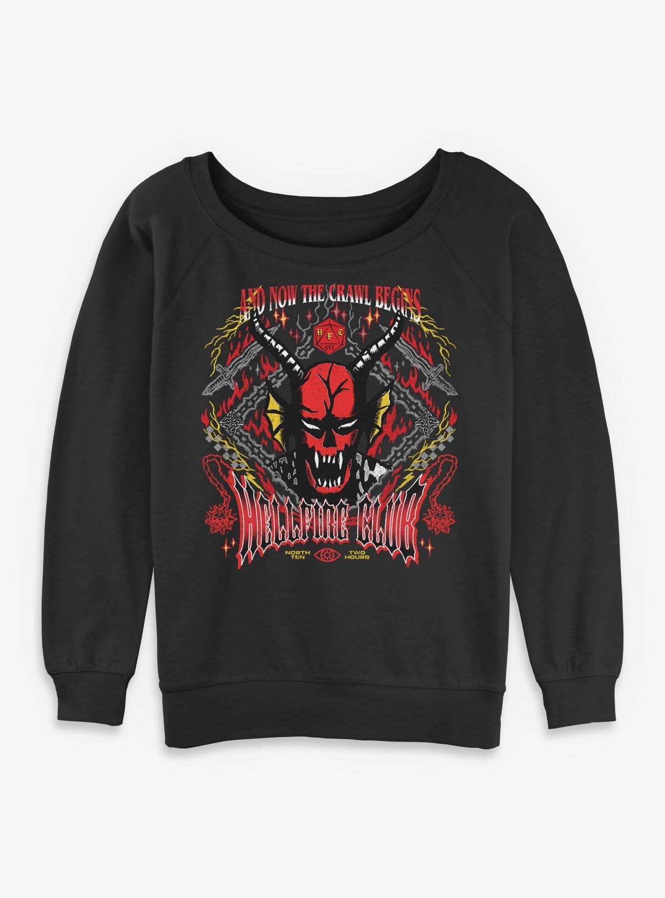 Stranger Things Hellfire Club Now The Crawl Begins Womens Slouchy Sweatshirt BoxLunch Exclusive, , hi-res