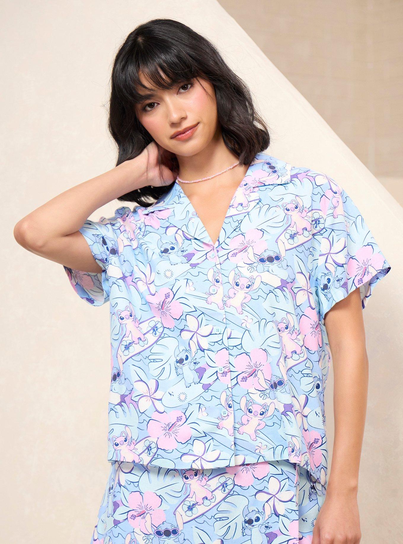 Disney Lilo & Stitch Tropical Allover Print Cropped Woven Button-Up, , hi-res