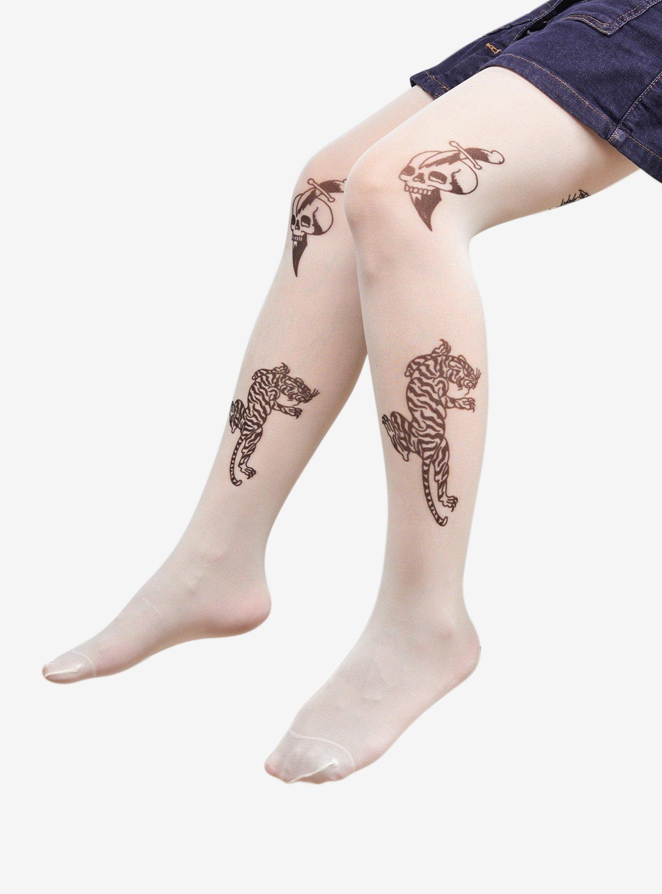 Ed Hardy Tattoo Ivory Tights, , hi-res