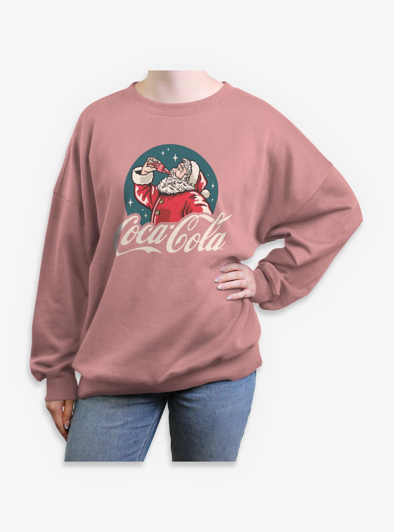 Coca-Cola Santa Drinking Coke Bottle Girls Oversized Sweatshirt, , hi-res