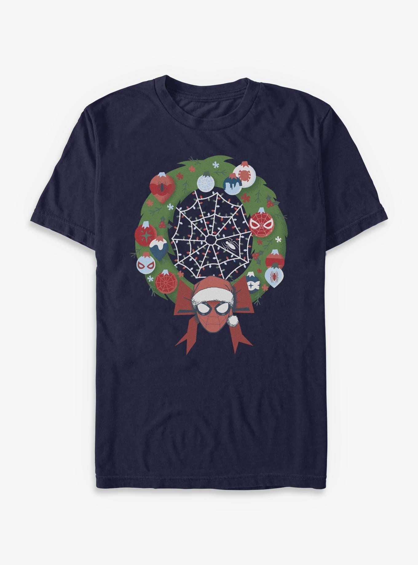 Marvel Spider-Man Christmas Wreath T-Shirt, NAVY, hi-res