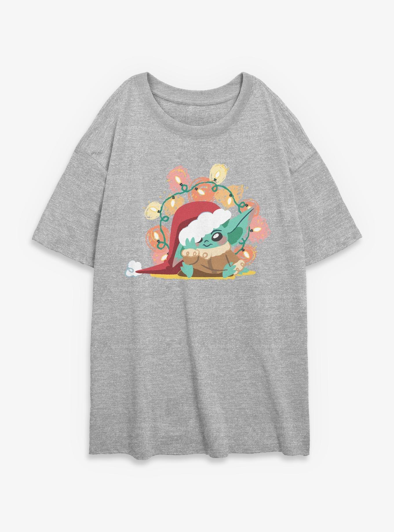 Star Wars The Mandalorian Grogu Christmas Lights Girls Oversized T-Shirt