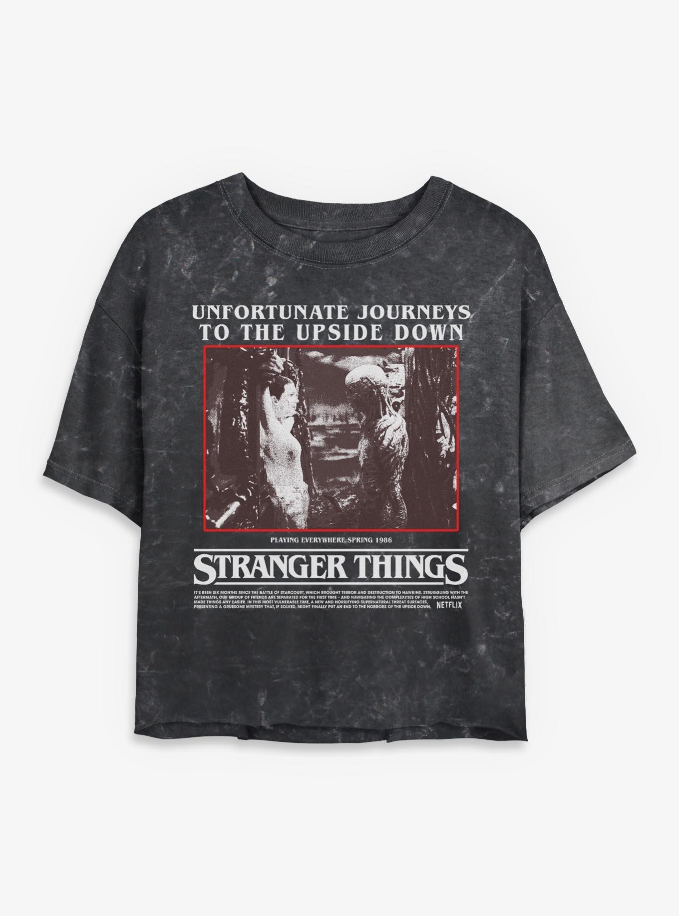 Stranger Things Unfortunate Journeys To The Upside Down Womens Mineral Wash Crop T-Shirt, , hi-res