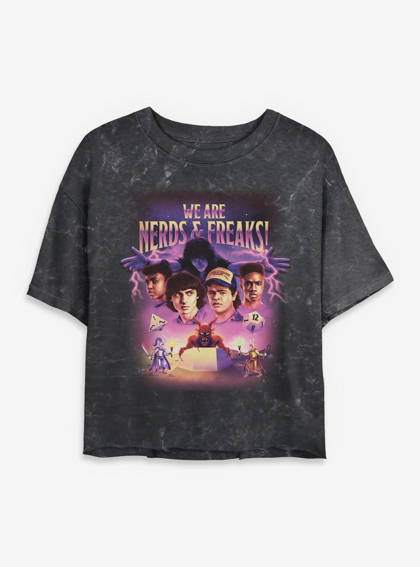 Stranger Things We Are Nerds Freaks Retro Womens Mineral Wash Crop T-Shirt, , hi-res