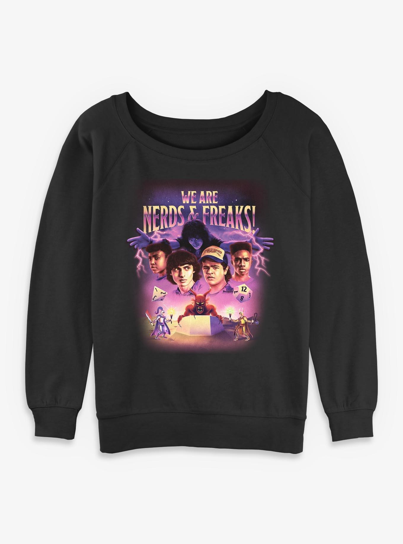 Stranger Things We Are Nerds Freaks Retro Womens Slouchy Sweatshirt, , hi-res