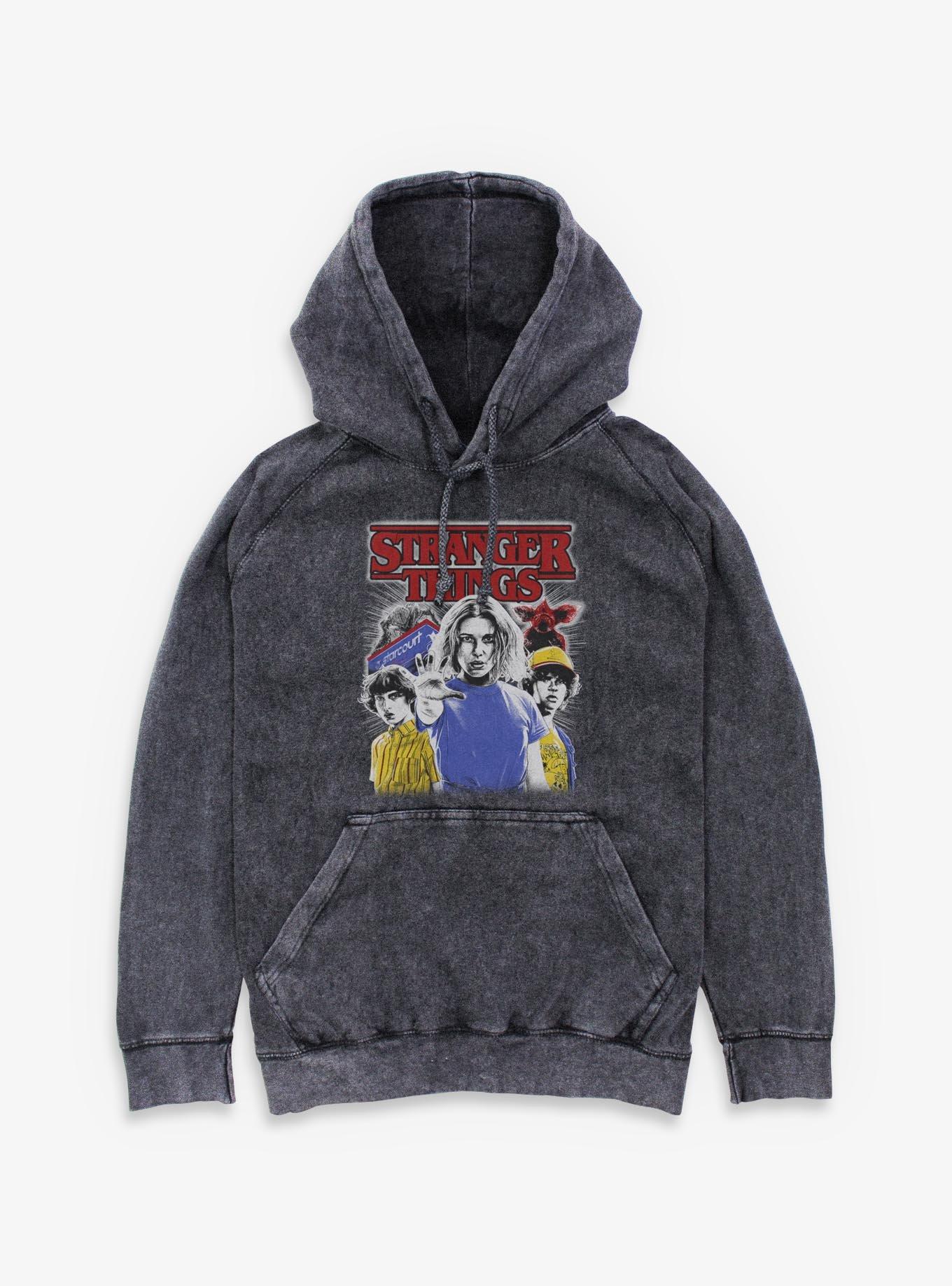 Stranger Things Old School Collage Mineral Wash Hoodie, , hi-res