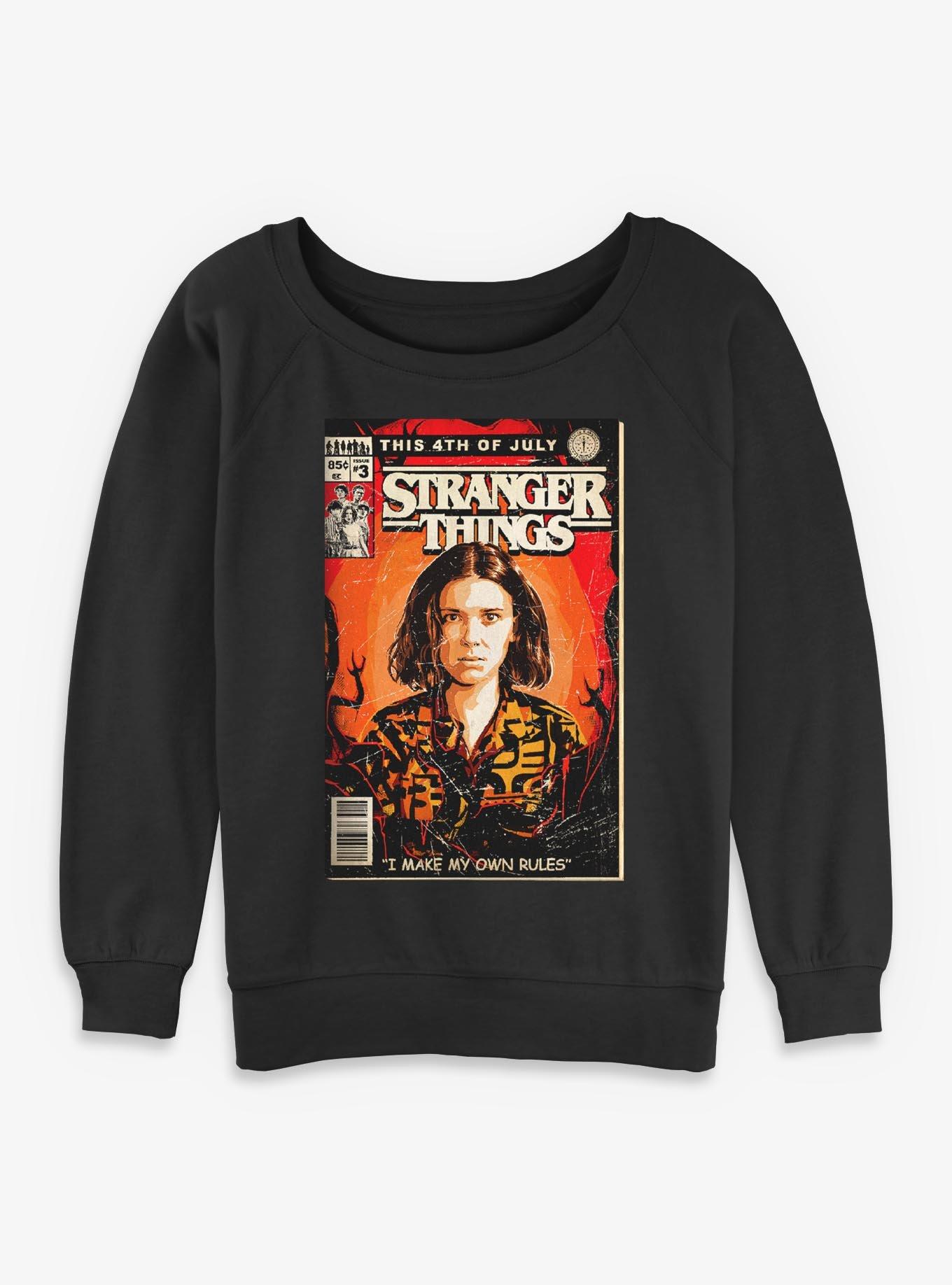 Stranger Things 4th Of July Comic Book Cover Womens Slouchy Sweatshirt, , hi-res