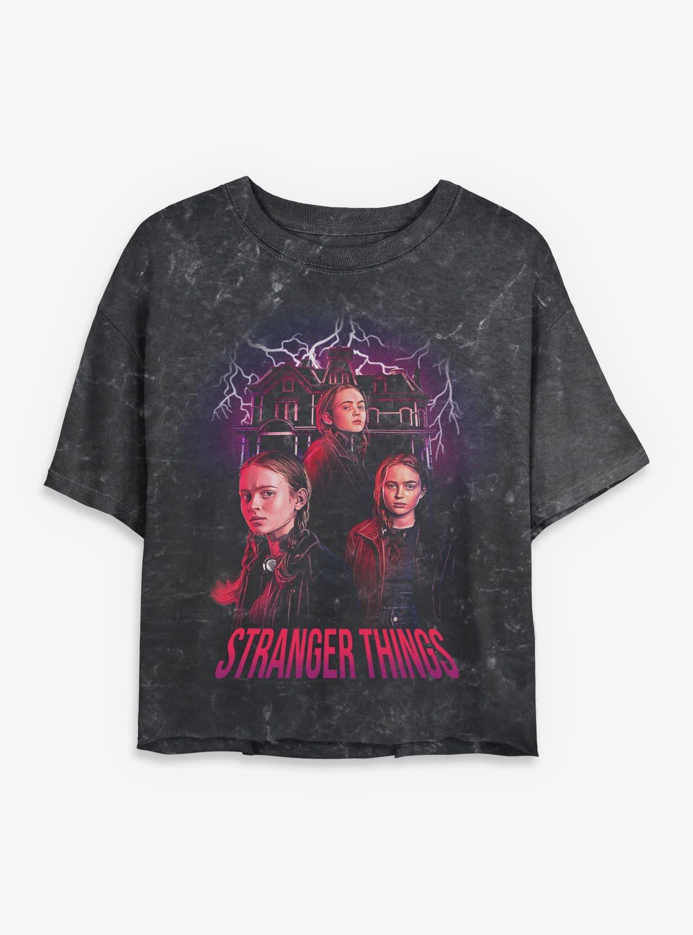 Stranger Things Max Creel House Collage Womens Mineral Wash Crop T-Shirt, , hi-res