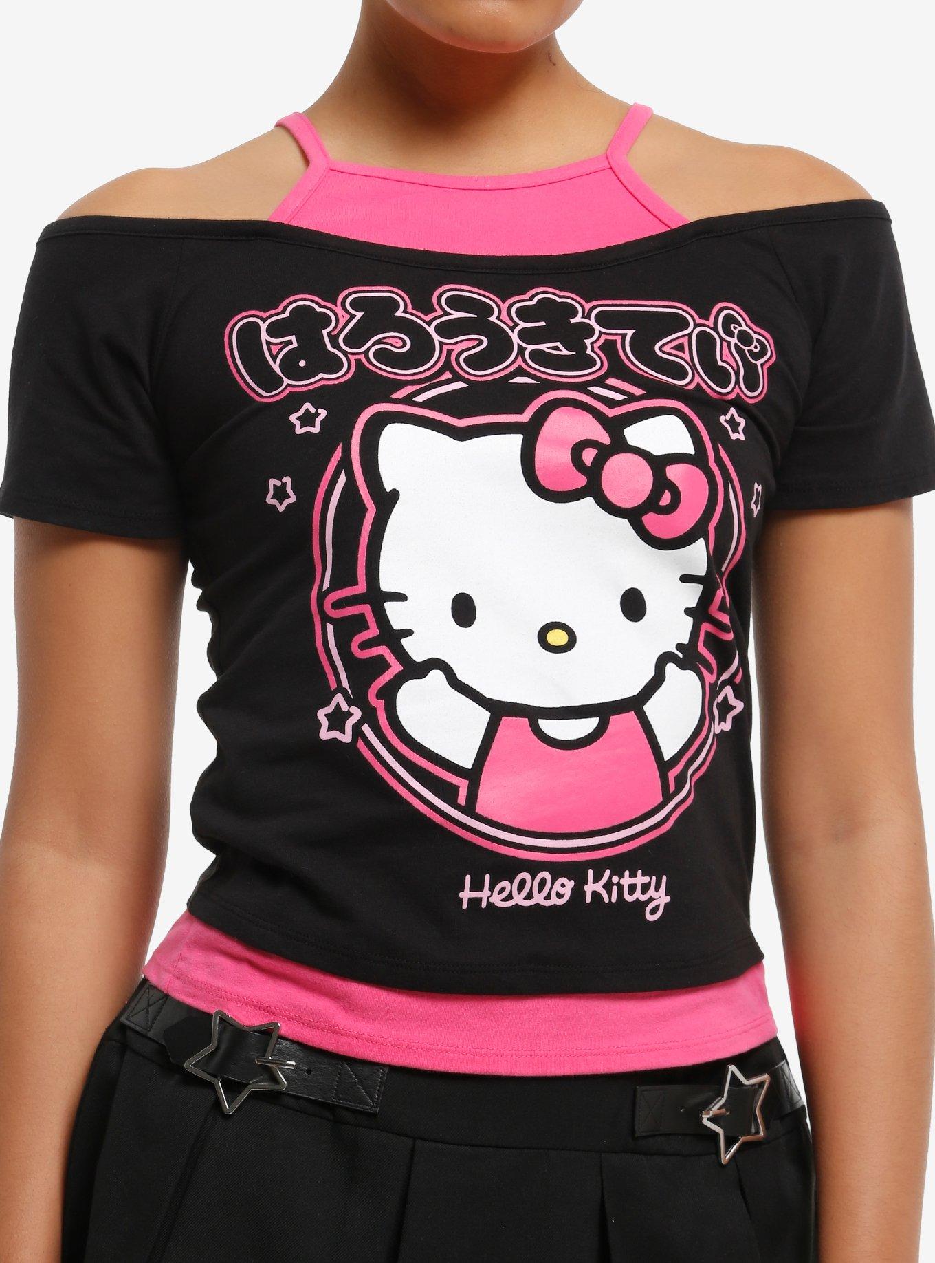 Hello Kitty Pink Portrait Girls Cold-Shoulder Top, , hi-res