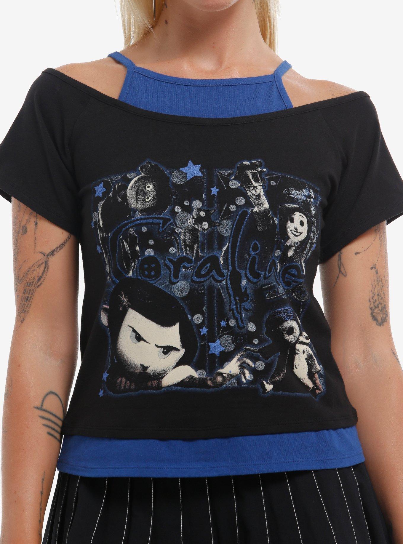 Coraline Collage Girls Twofer Cold-Shoulder Top