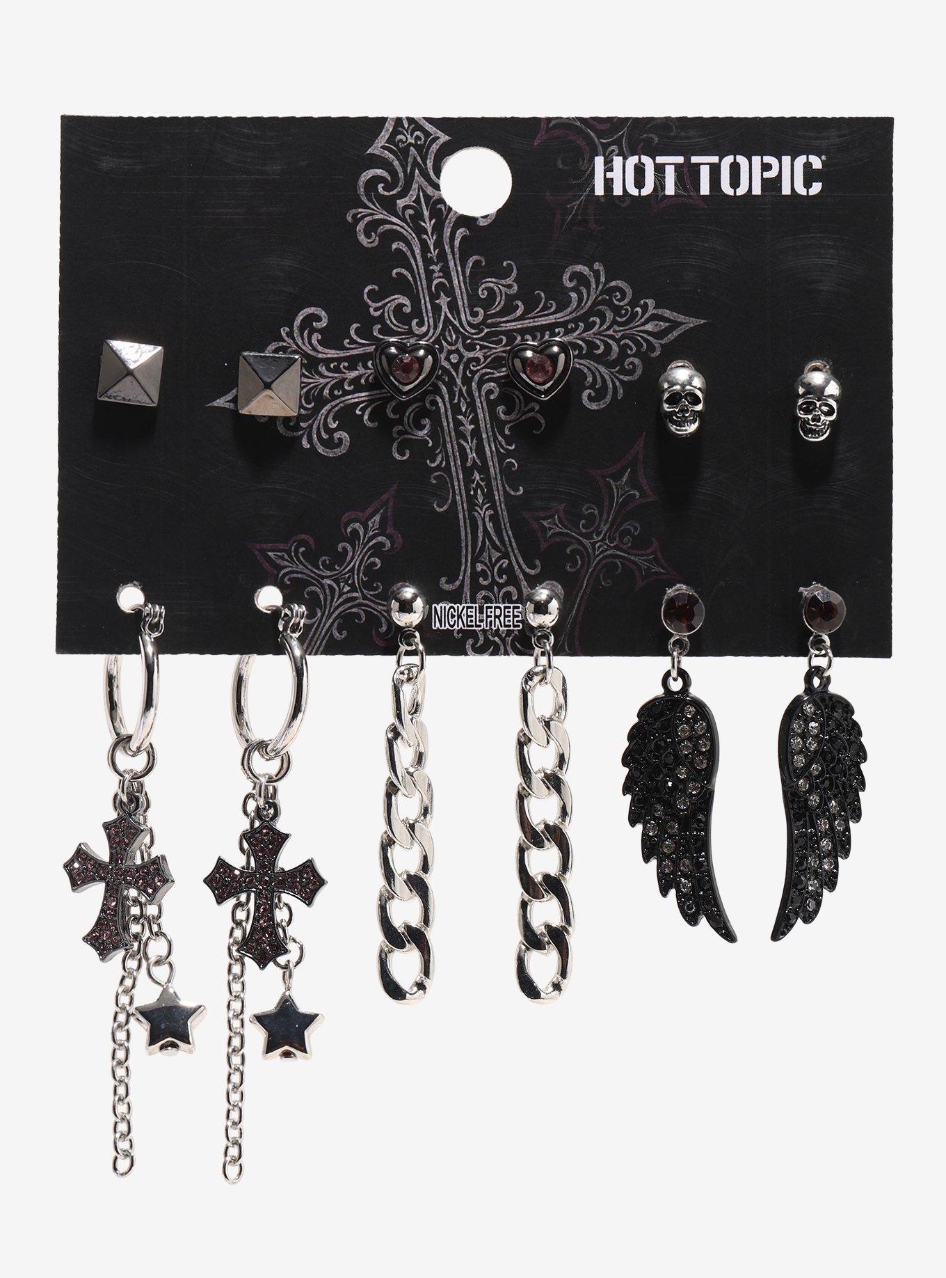 Angel Wing Cross Skull Earring Set, , hi-res