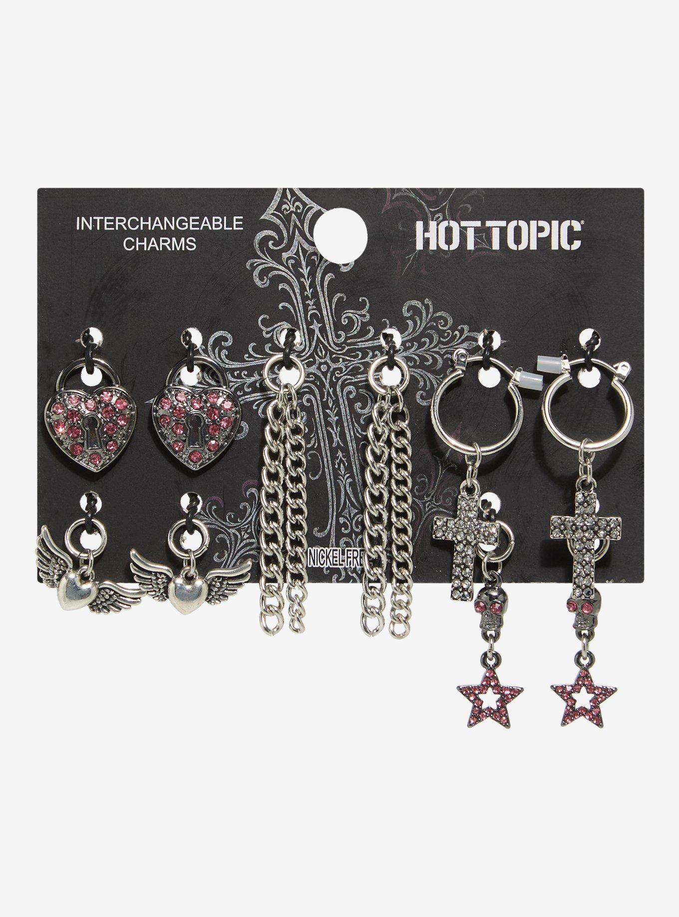 Winged Heart Rhinestone Cross Interchangeable Charm Earring Set, , hi-res