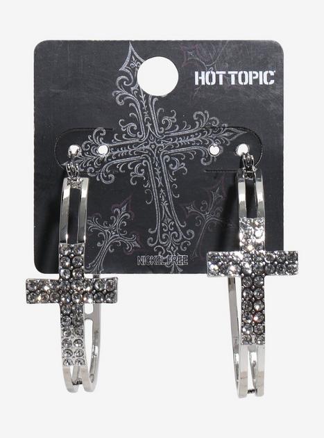 Silver Bling Cross Hoop Earrings | Hot Topic
