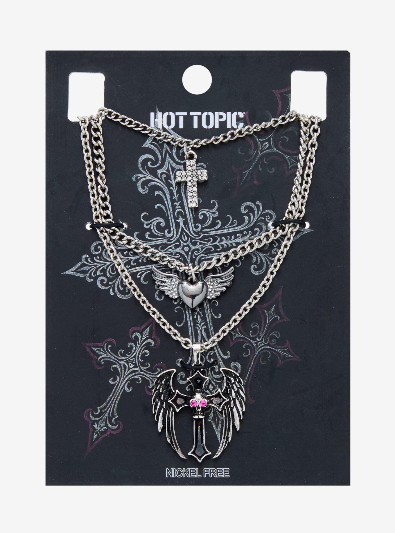 Winged Cross Heart Necklace Set, , hi-res