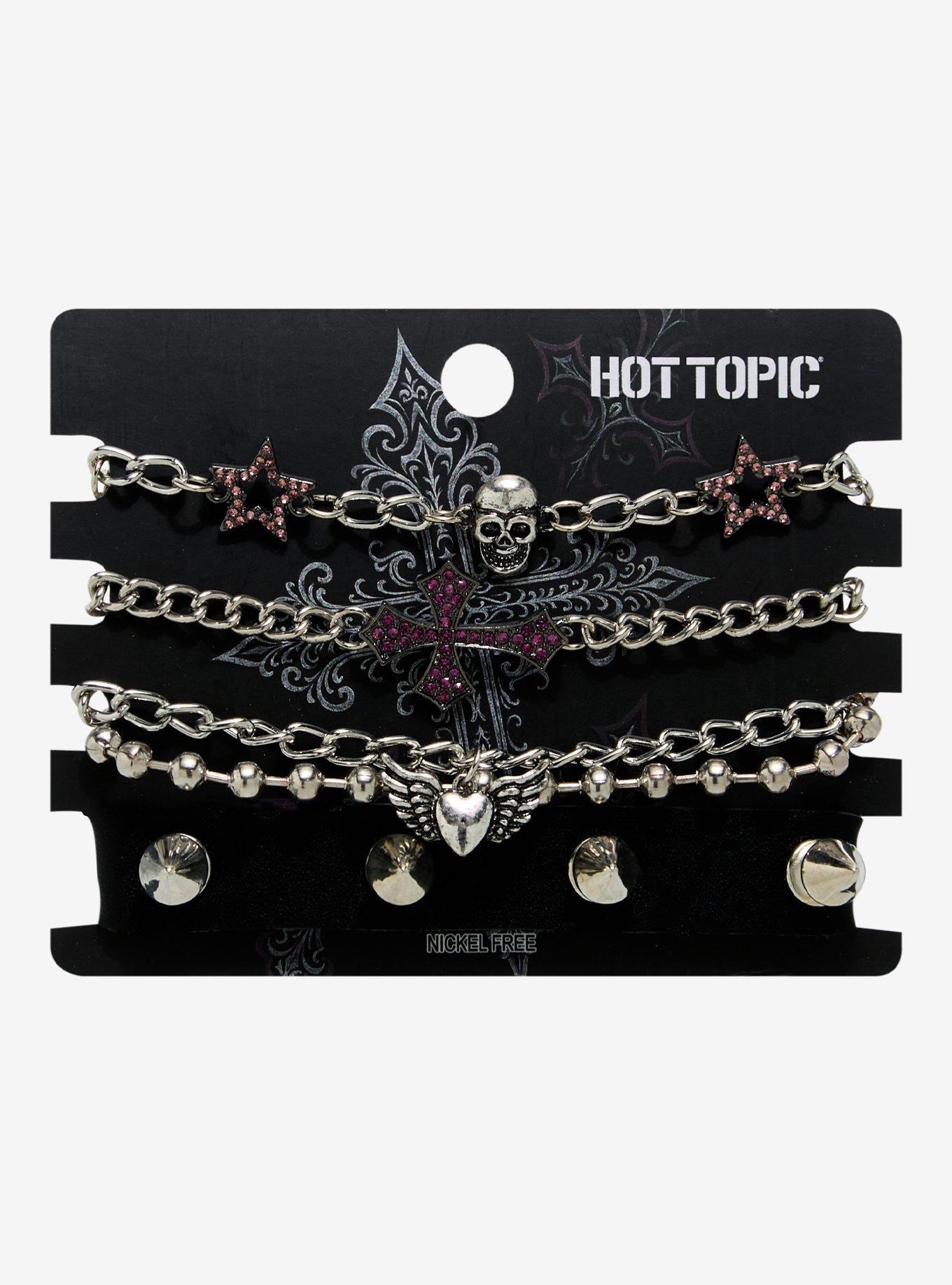 Pink Star & Cross Rhinestone Bracelet Set, , hi-res