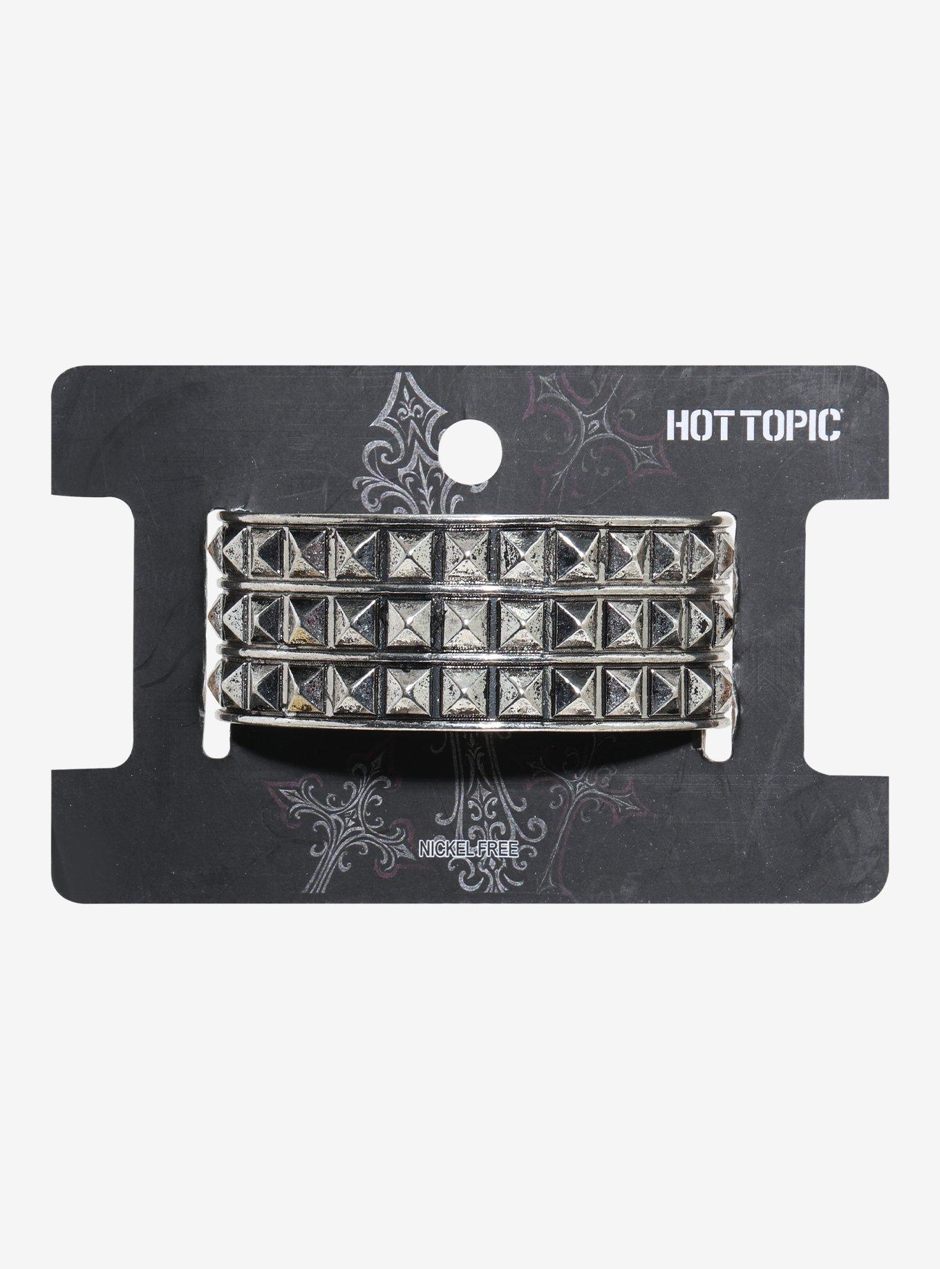 Silver Pyramid Stud Metal Cuff Bracelet, , hi-res