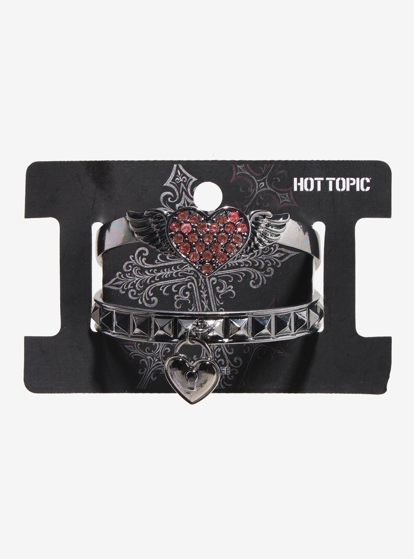 Winged Heart Padlock Cuff Bracelet Set, , hi-res