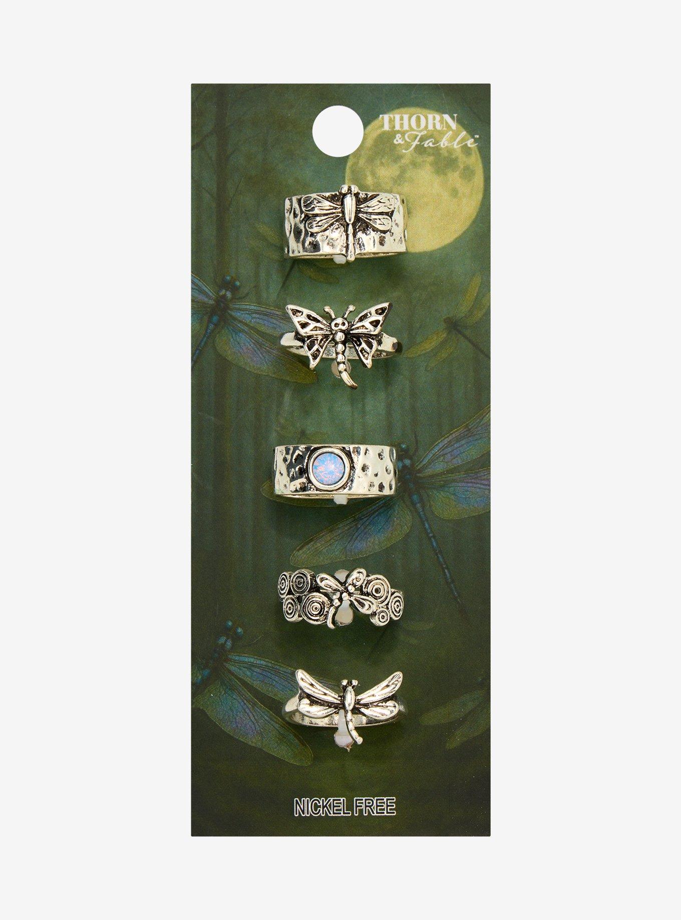 Thorn & Fable Dragonfly Iridescent Ring Set