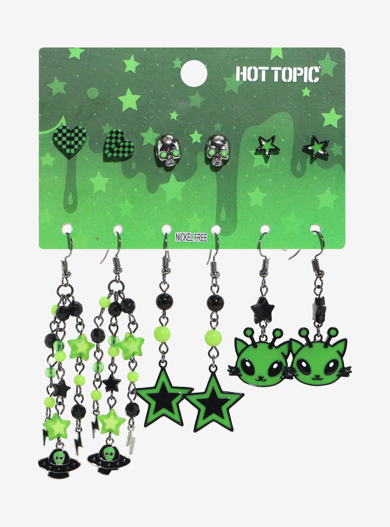 Green Alien Cat Earring Set, , hi-res