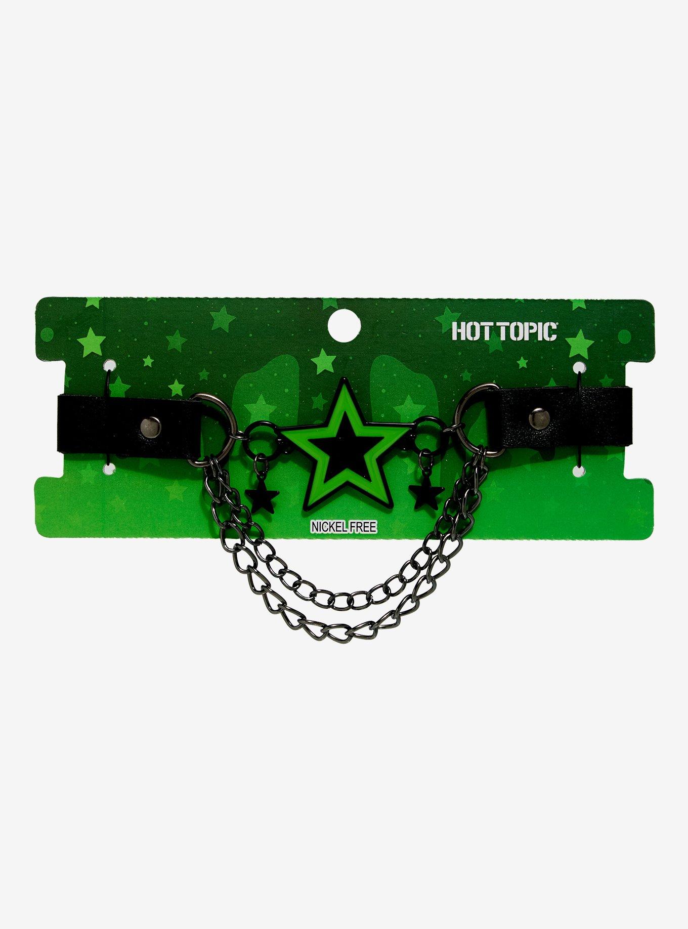 Green & Black Star Chain Drop Choker, , hi-res