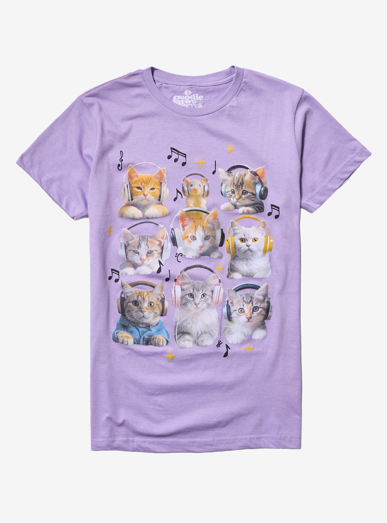 Cats & Headphones Grid T-Shirt By Goodie Two Sleeves, , hi-res