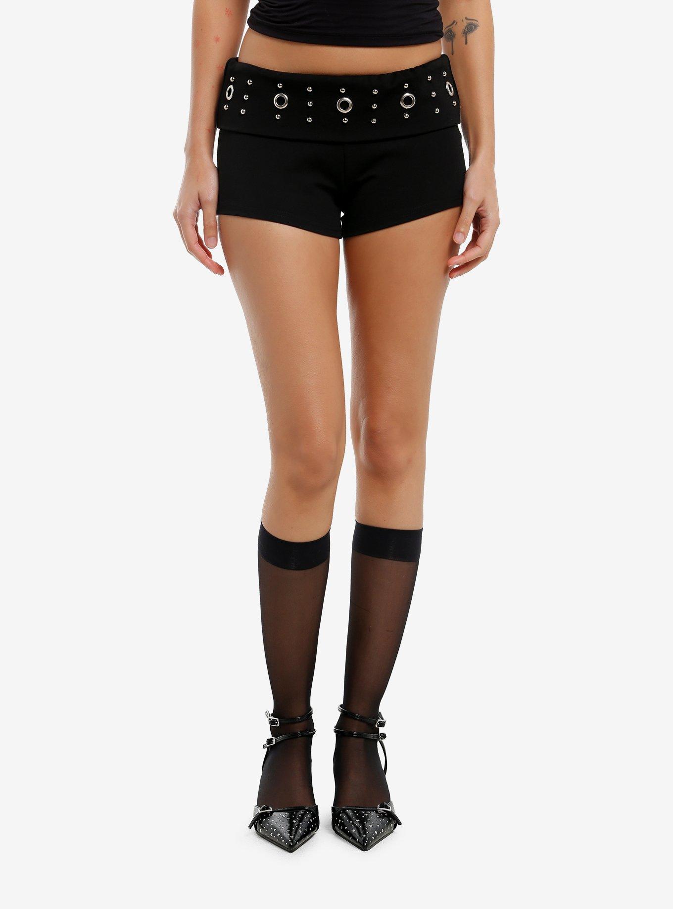 Black Grommet Stud Micro Shorts, , hi-res