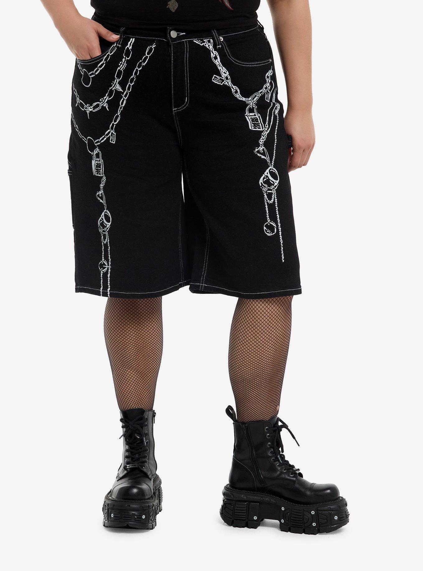 Lockets & Chains Black Jorts Plus Size | Hot Topic