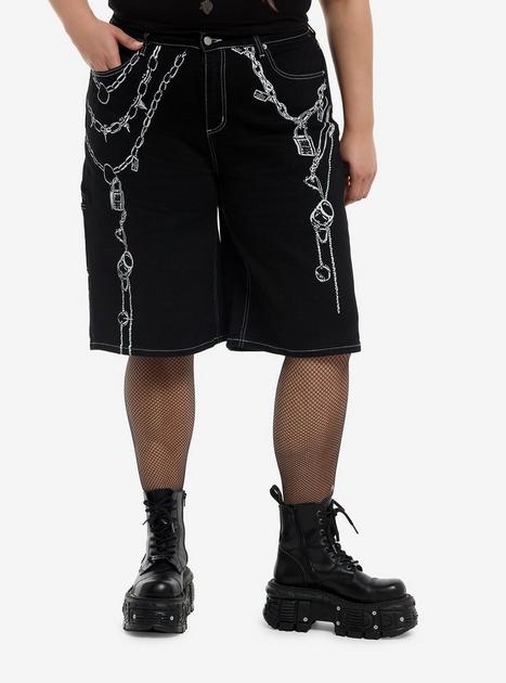 Lockets & Chains Black Jorts Plus Size | Hot Topic