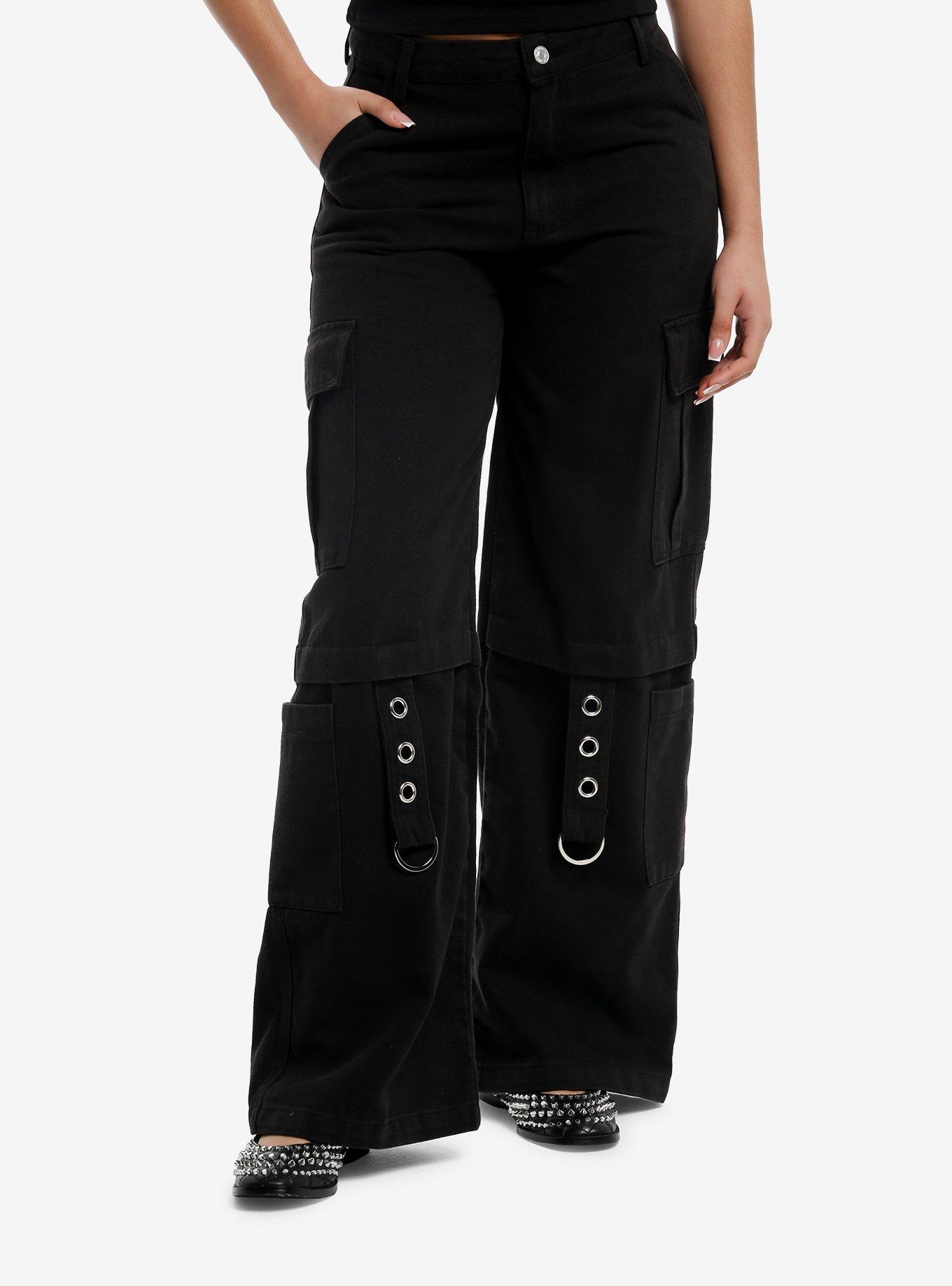 Black Grommet Tape Girls Cargo Pants, , hi-res