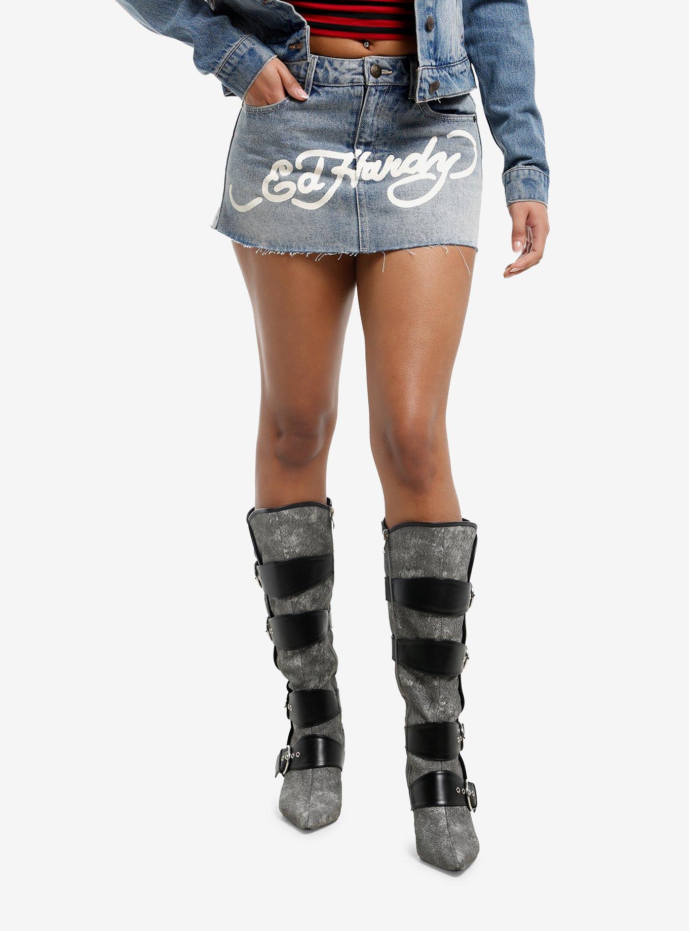 EDHARDY Ed Hardy Dragon Denim Mini Skirt