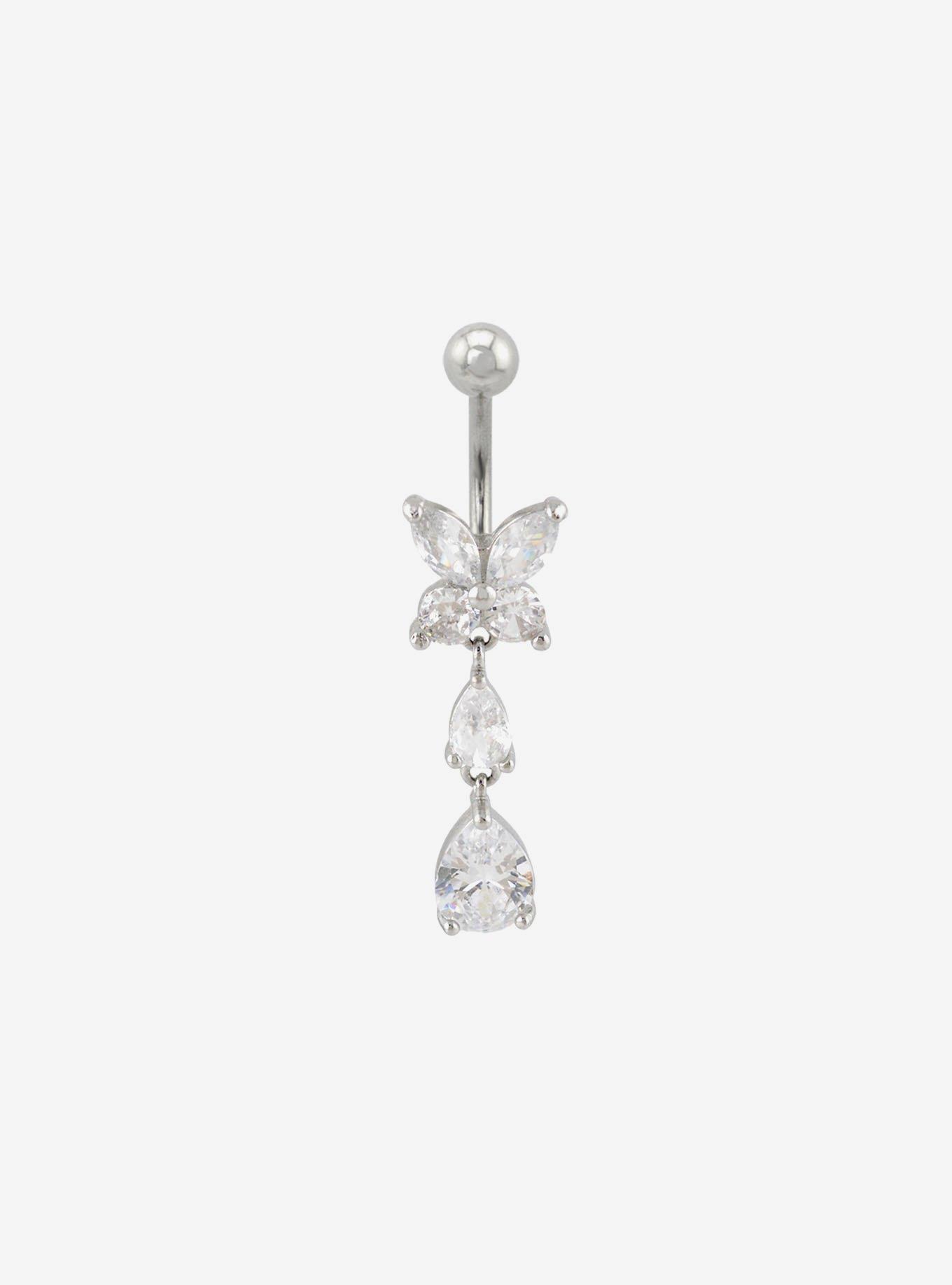 Steel Bling Butterfly Navel Barbell, , hi-res