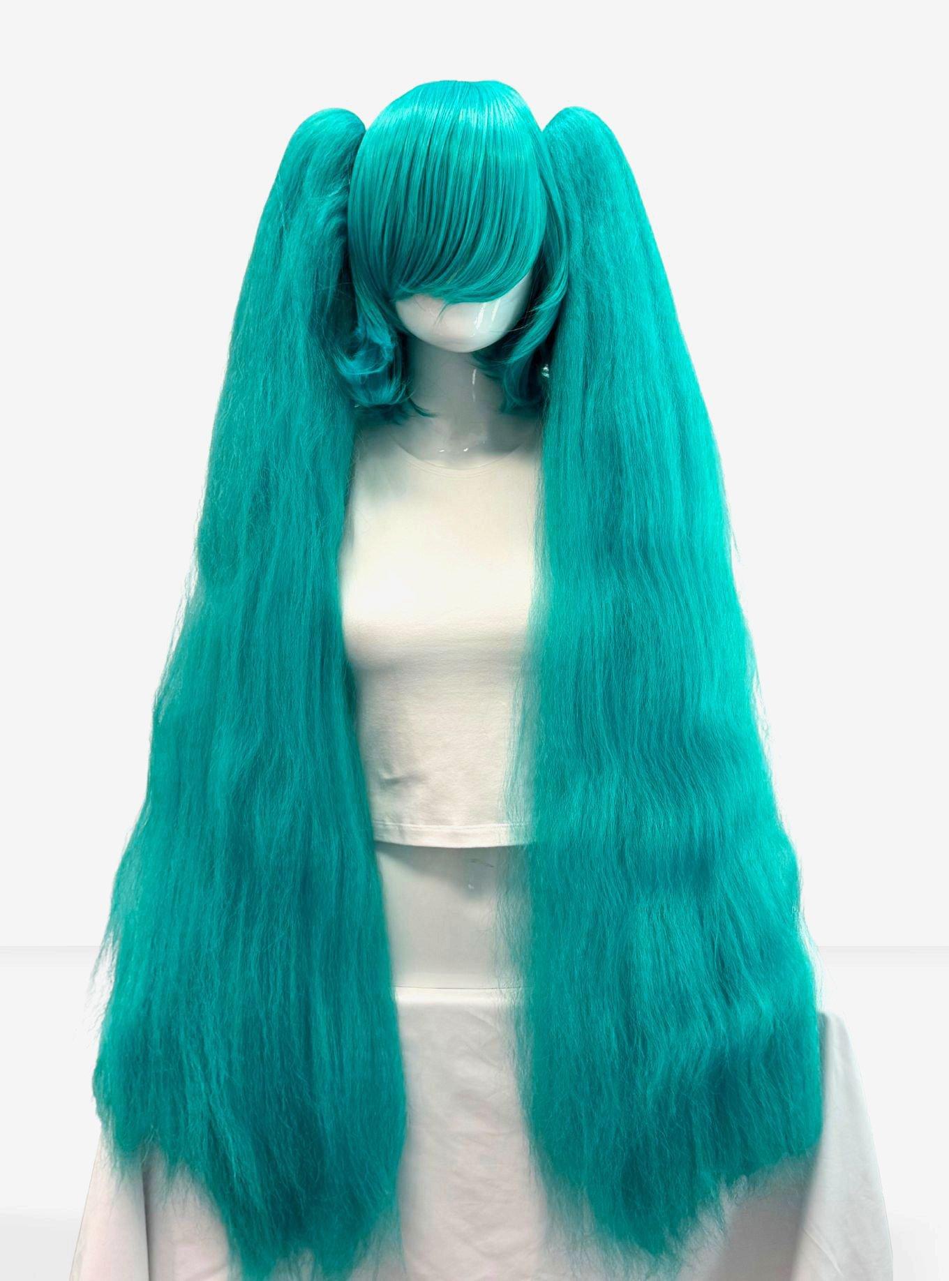 Crimped Eos Vocaloid Green Long Pigtail Wig Set, , hi-res
