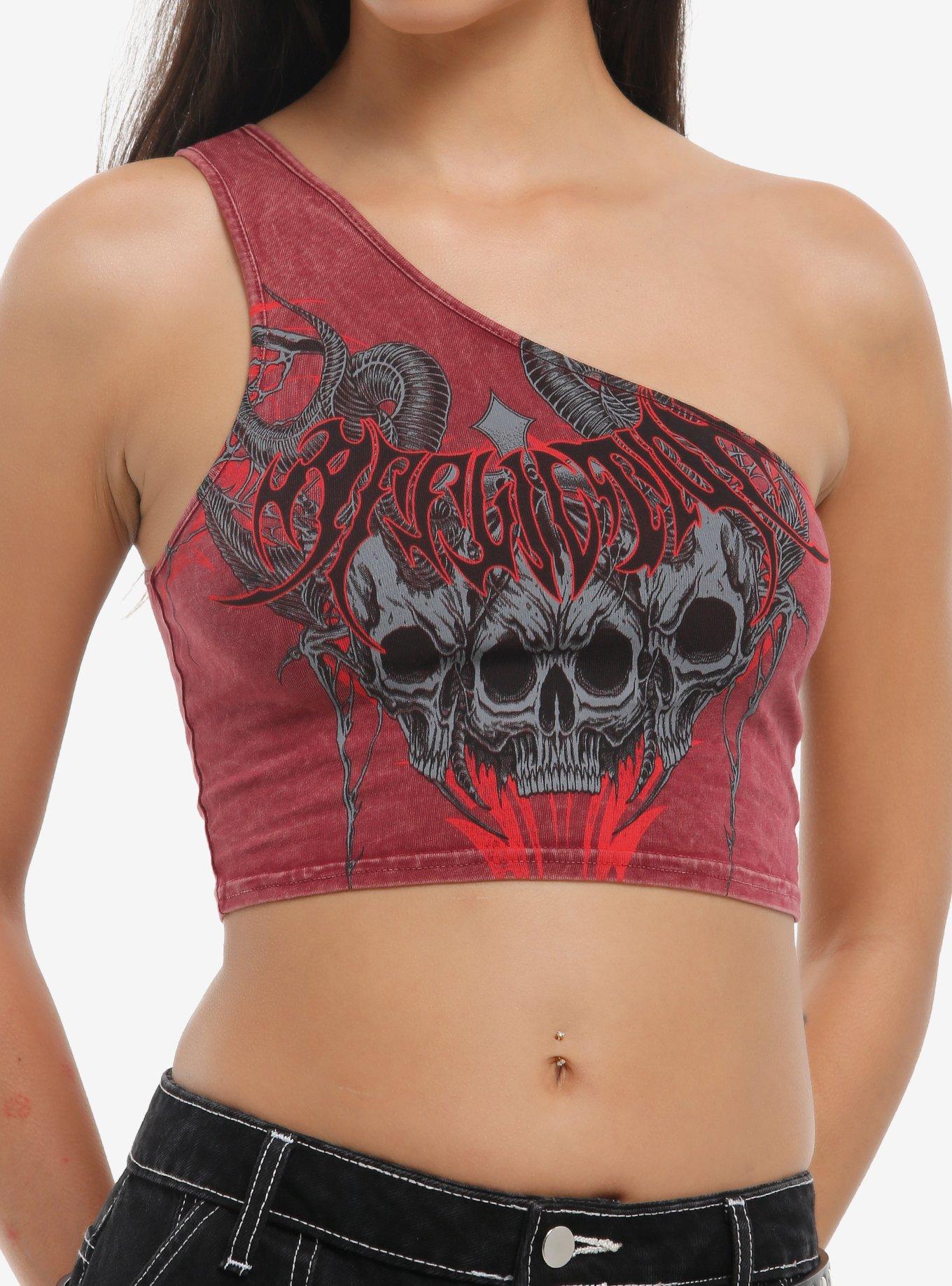 AFFLICTIONCLOTHING Affliction Skull Trio Girls One-Shoulder Top