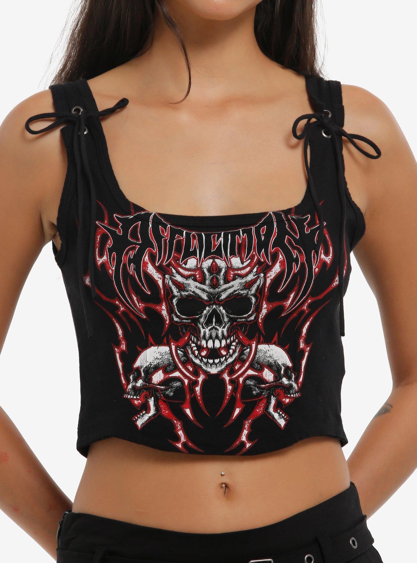 Affliction Red Skull Girls Crop Corset Tank Top, , hi-res