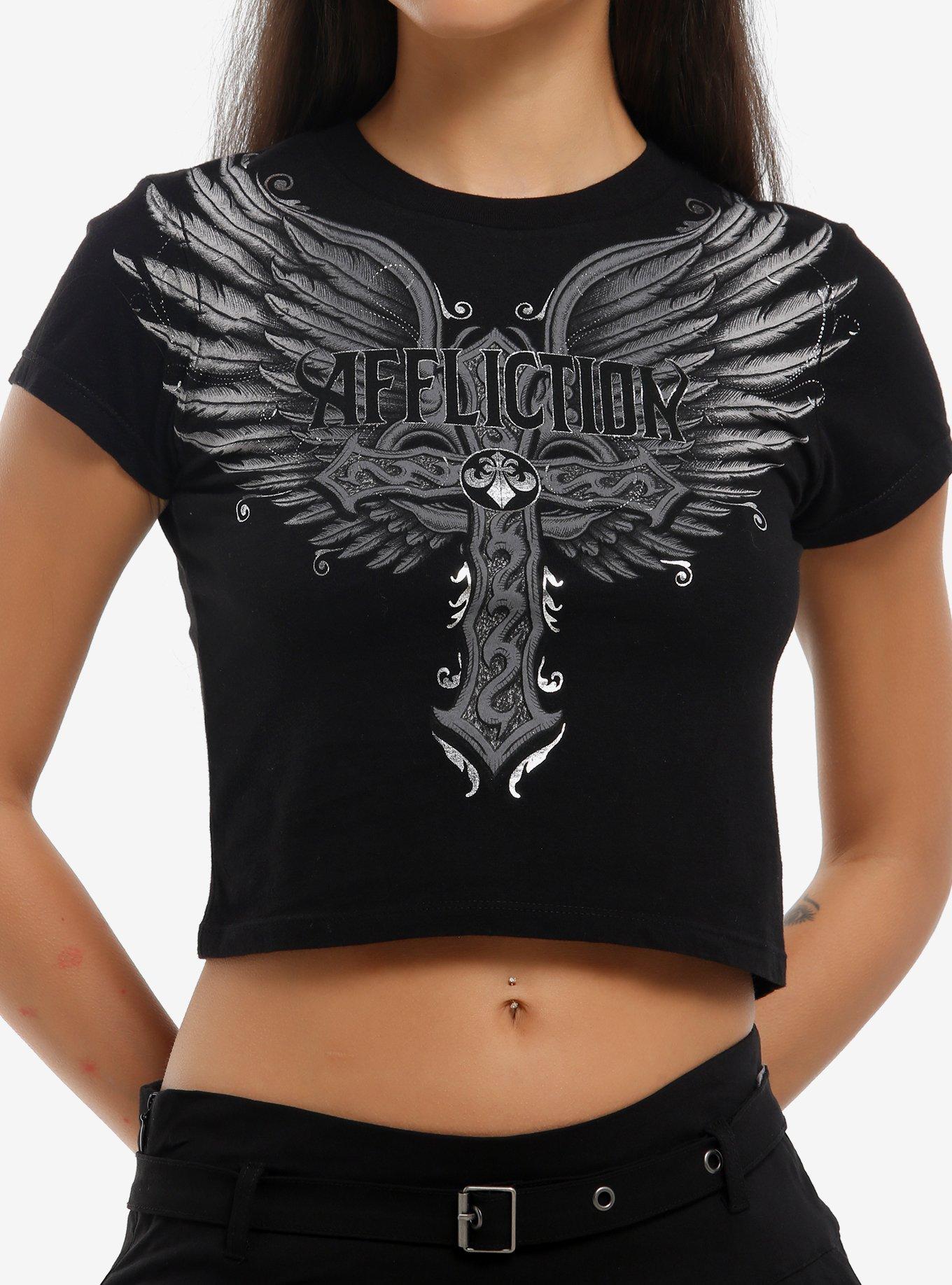 Affliction Metallic Winged Cross Girls Baby T-Shirt, , hi-res