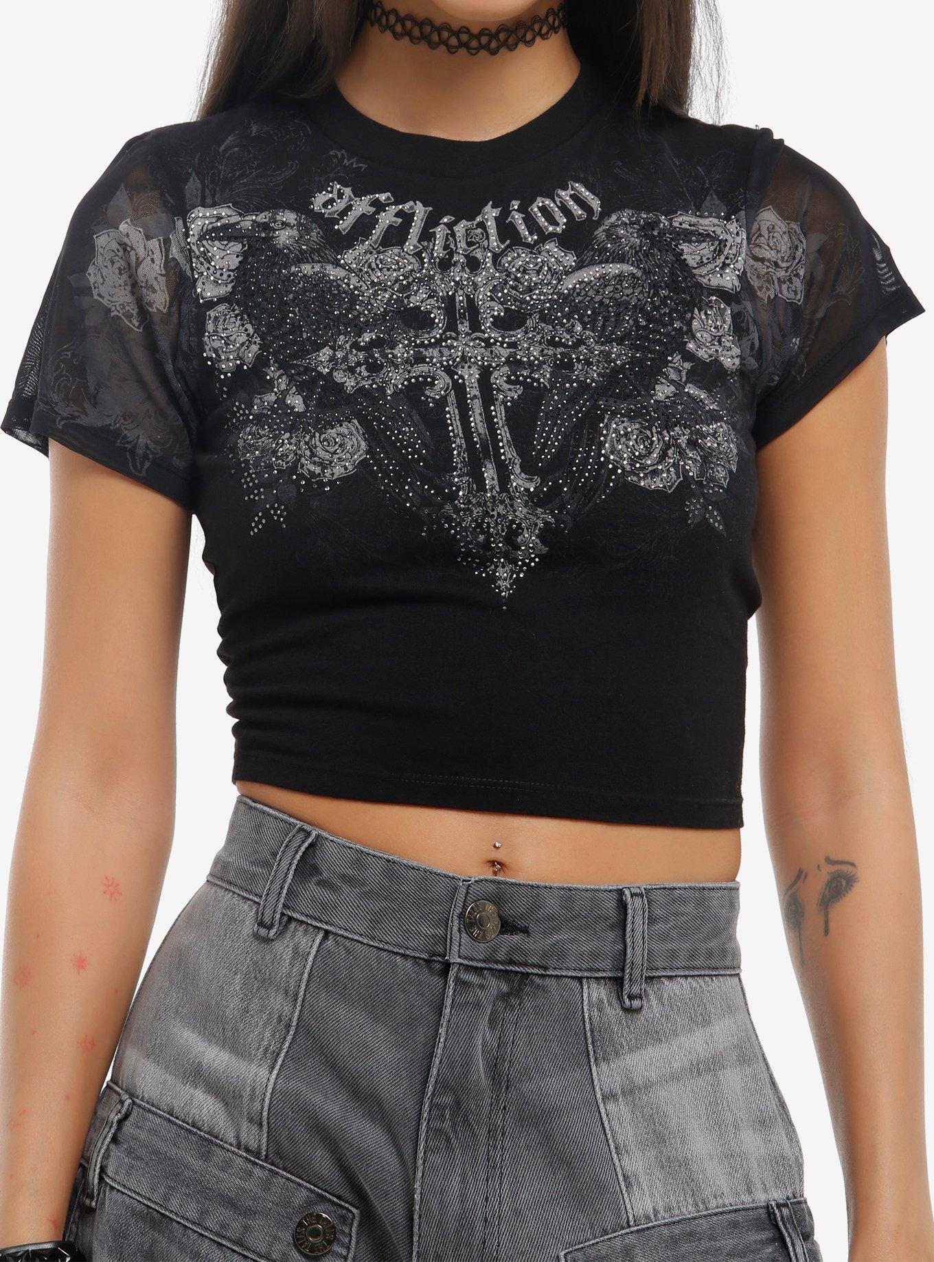 Affliction Rhinestone Cross Roses Girls Baby T-Shirt, , hi-res