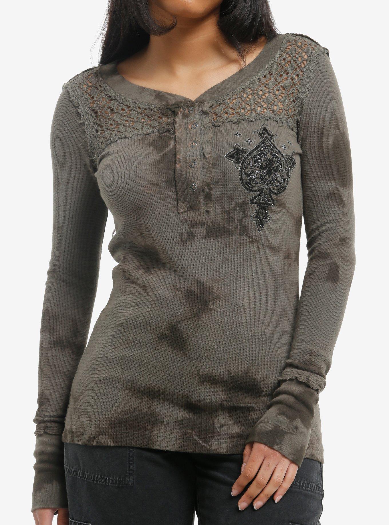 Affliction Rhinestone Cross Girls Thermal Top, , hi-res