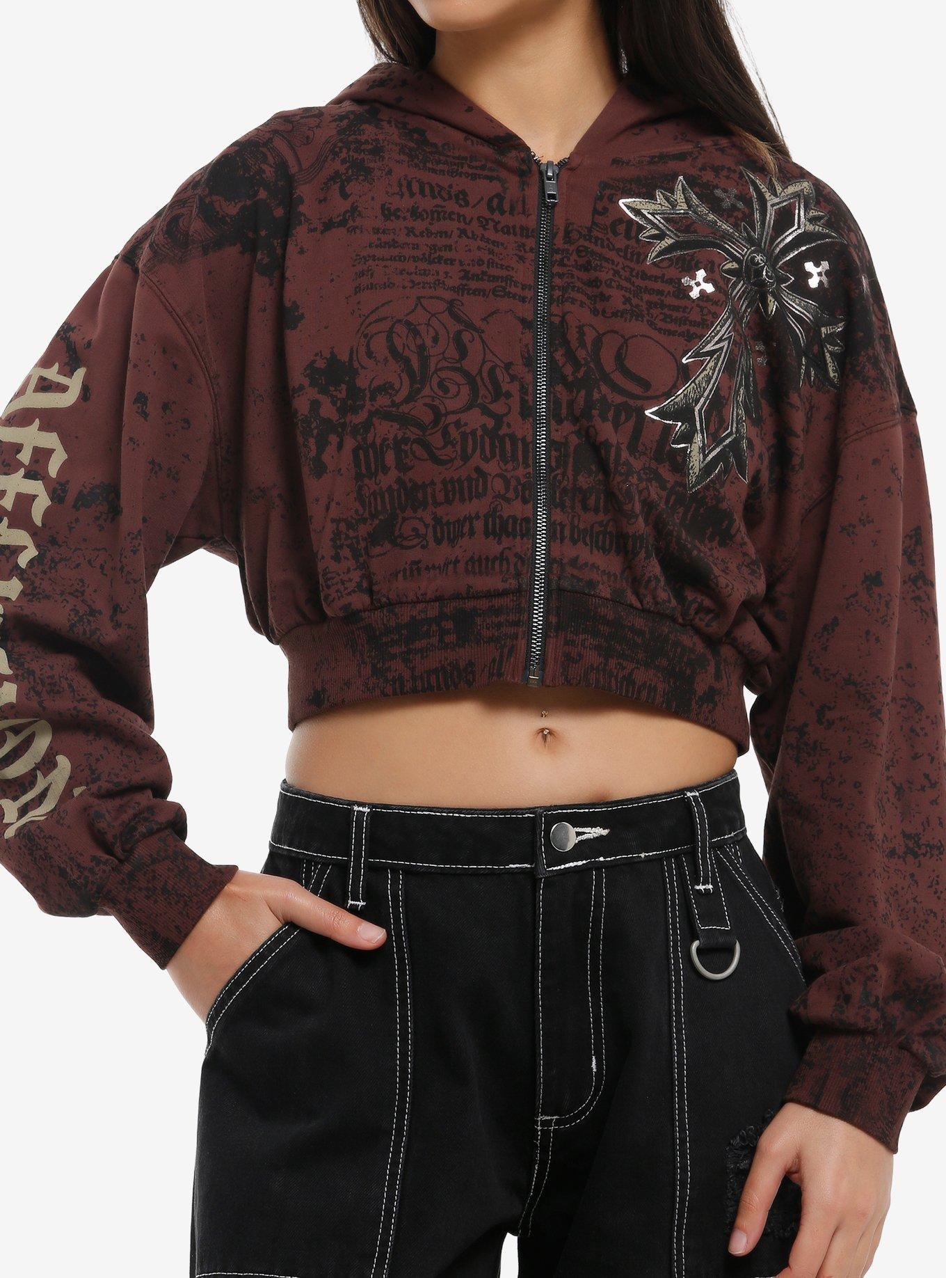 Affliction Metallic Winged Cross Girls Crop Hoodie, , hi-res