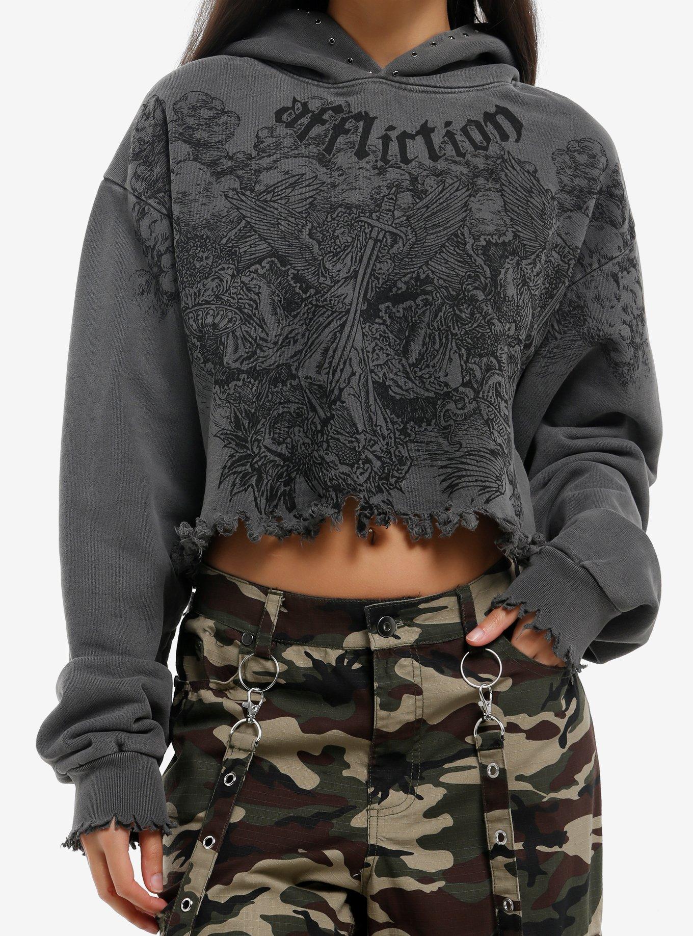 Affliction Angel Destructed Girls Crop Hoodie, , hi-res