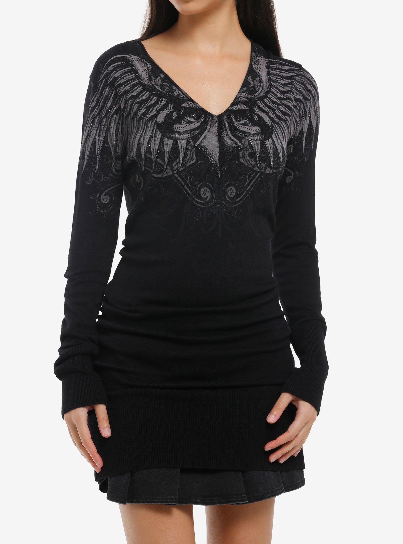 Affliction Wings & Black Rhinestones Sweater Dress, , hi-res