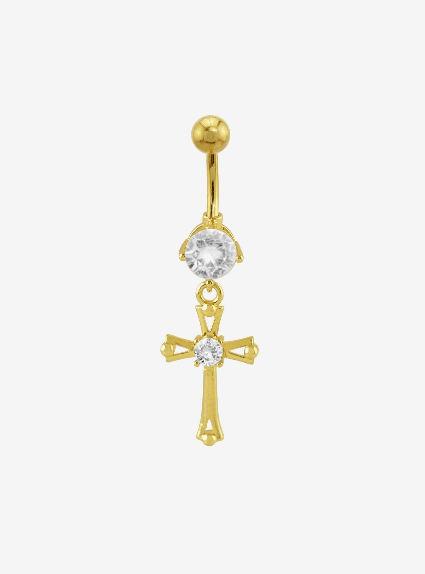 Steel Bling Cross Navel Barbell, , hi-res