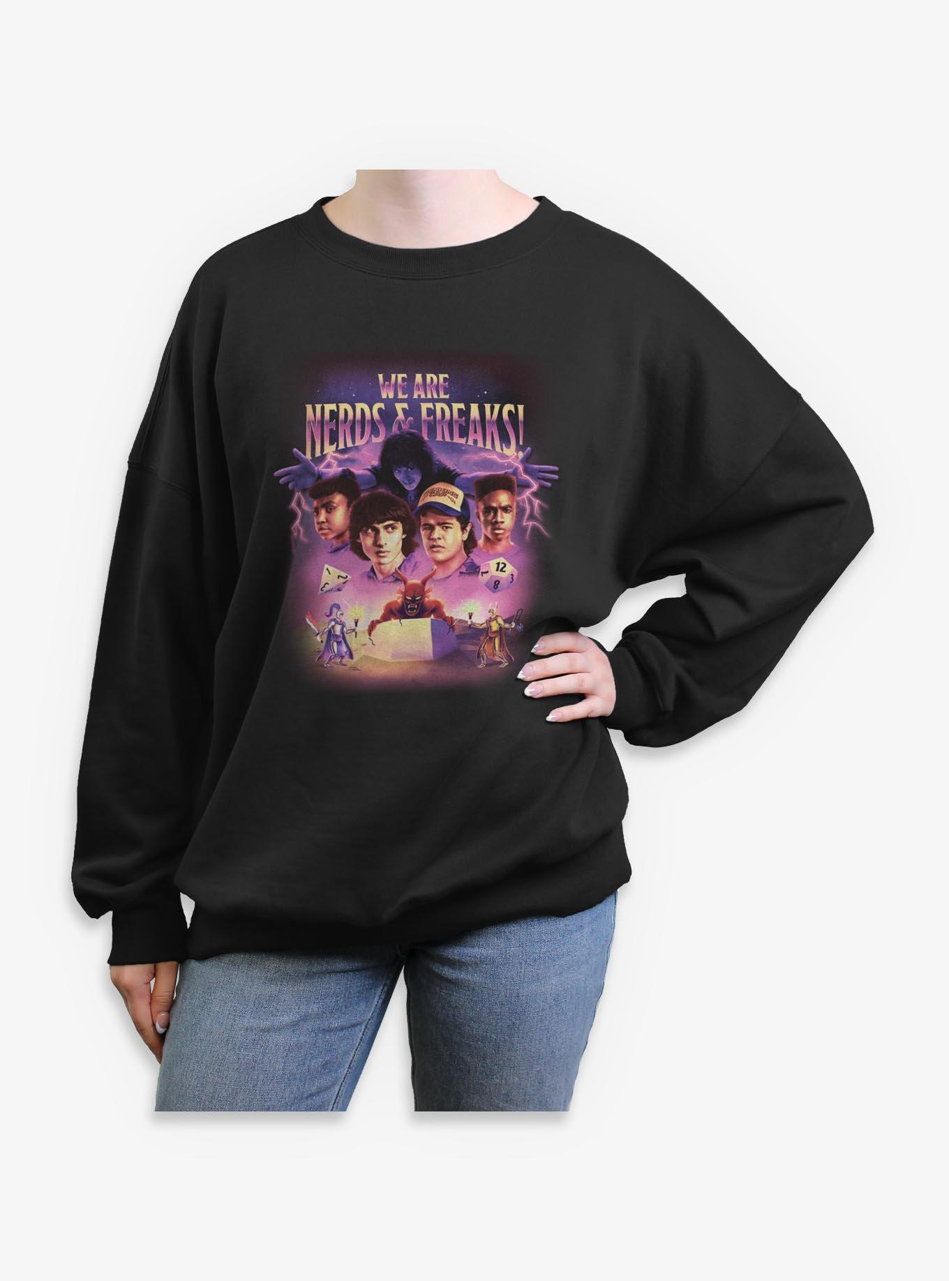 Stranger Things We Are Nerds & Freaks Retro Girls Oversized Sweatshirt, , hi-res